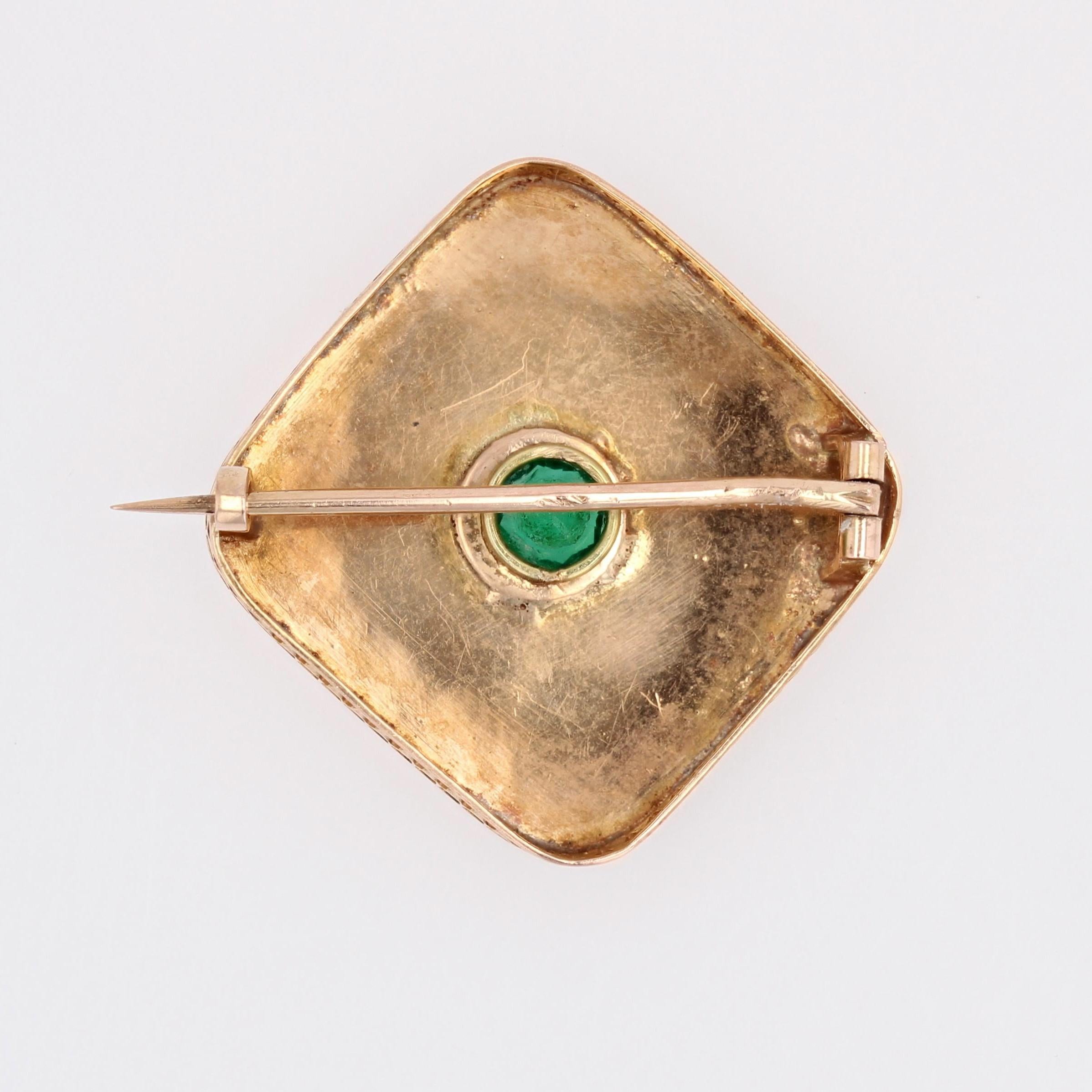 French 19th Century Emerald 18 Karat Rose Gold Brooch For Sale 9