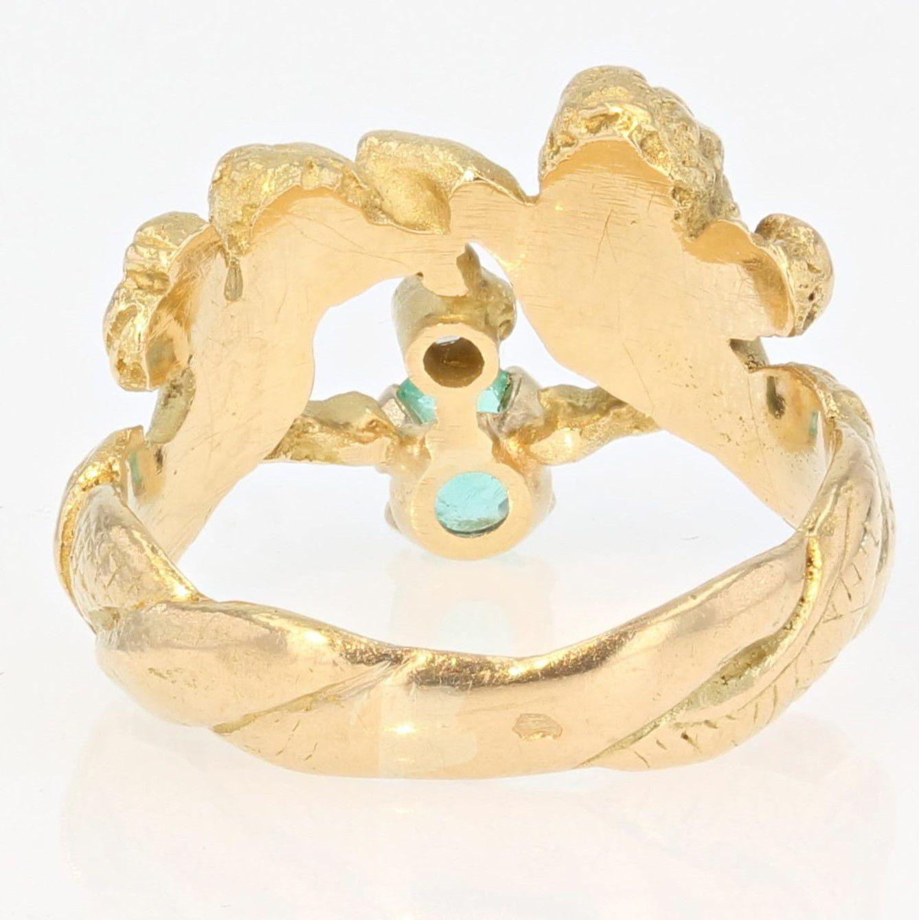 French 19th Century Emerald Diamond 18 Karat Yellow Gold Cherubs Ring 7