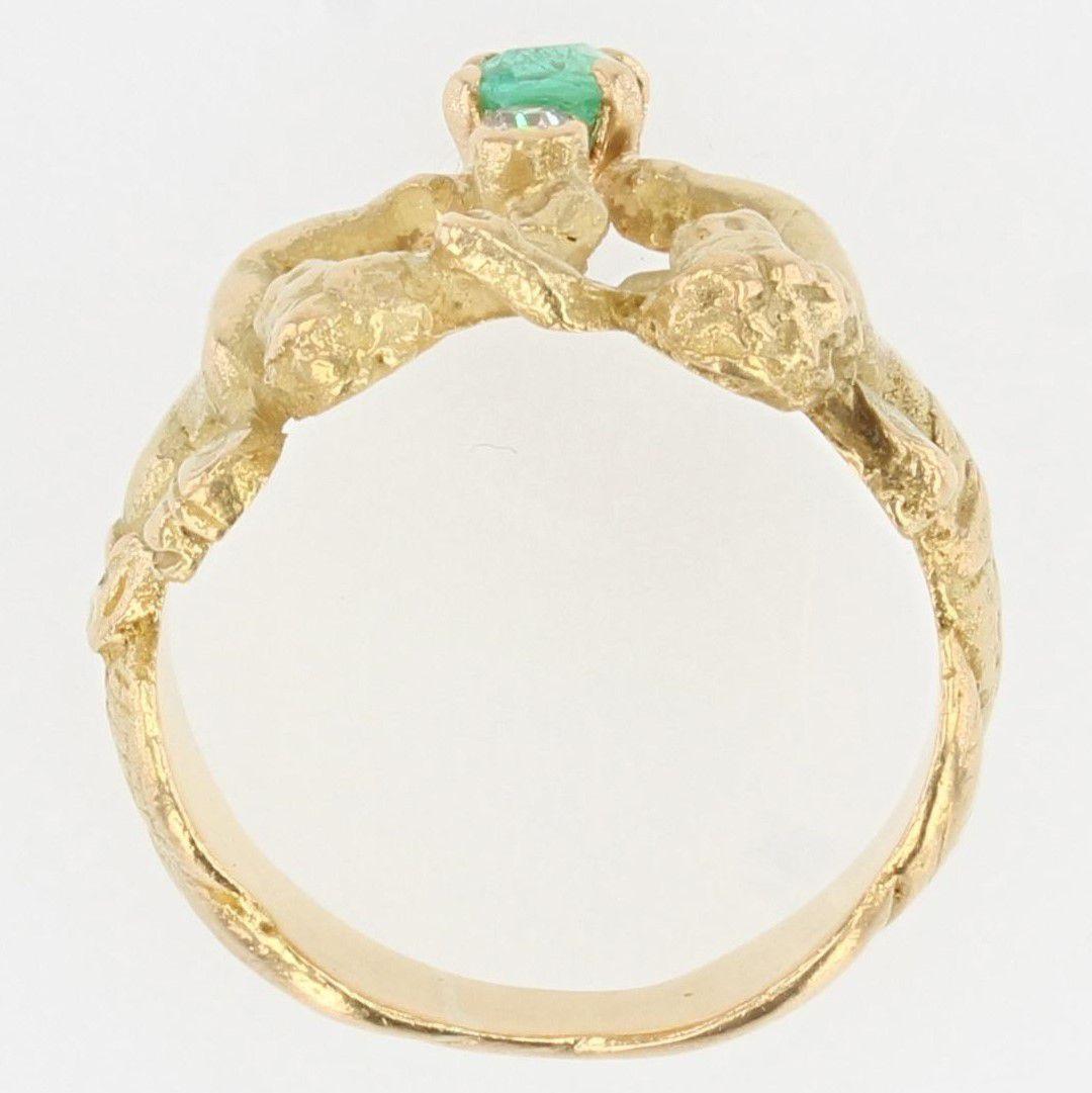French 19th Century Emerald Diamond 18 Karat Yellow Gold Cherubs Ring 9