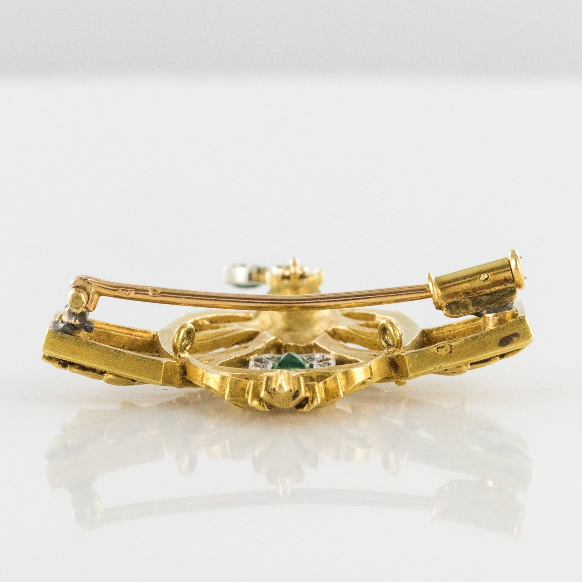 French 19th Century Emerald Diamond 18 Karat Yellow Gold Pendant Brooch 10