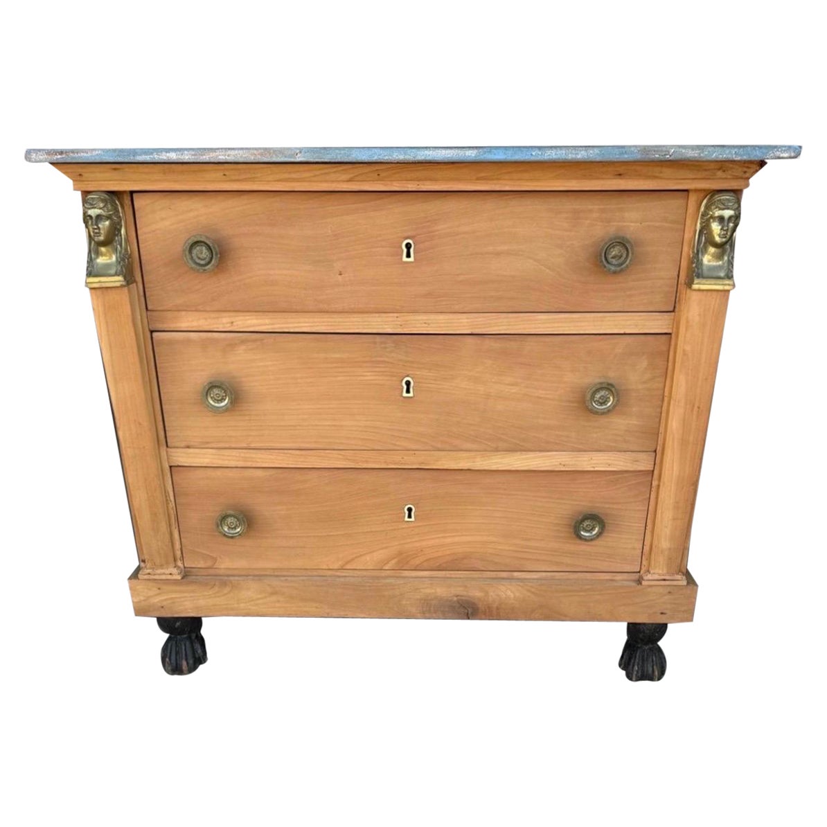French 19th Century Empire Bleach Solid Mahogany Chest of Drawers / Commode