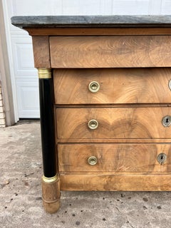 French 19th Century Empire Bleached Solid Walnut Marble Top Commode