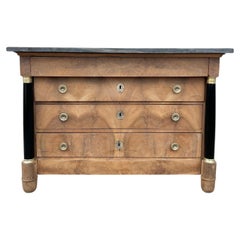 French 19th Century Empire Bleached Solid Walnut Marble Top Commode