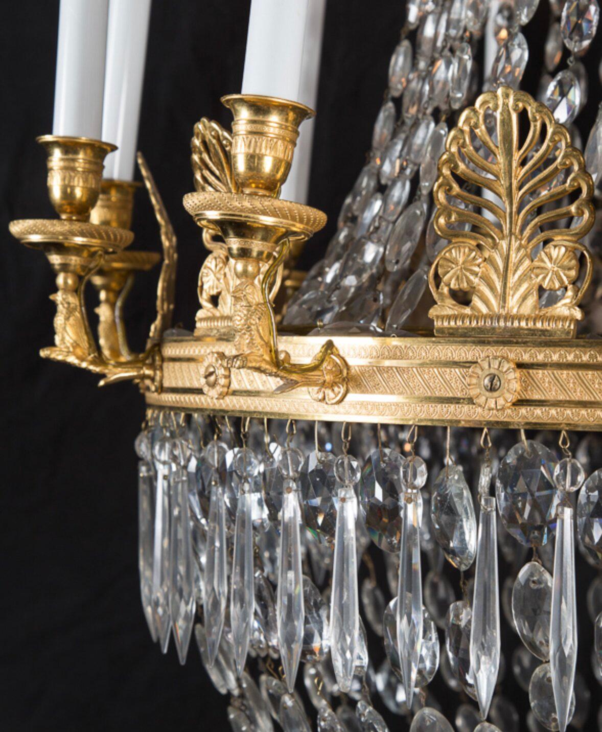 Lustre Empire en bronze et cristal du 19ème siècle avec aigles détaillées Bon état - En vente à New Orleans, LA