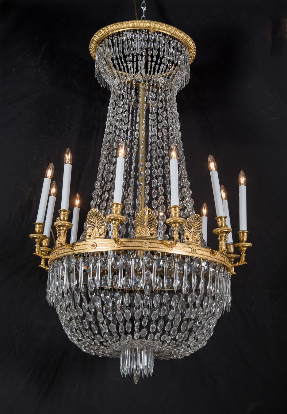 French 19th Century Empire Bronze & Crystal Chandelier with Detailed Eagles For Sale 2