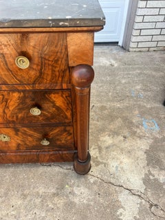 French 19th Century Empire Burl Walnut Marble Top Chest of Drawers
