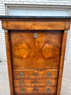 French 19th Century Empire Burl Walnut Marble Top Secretaire