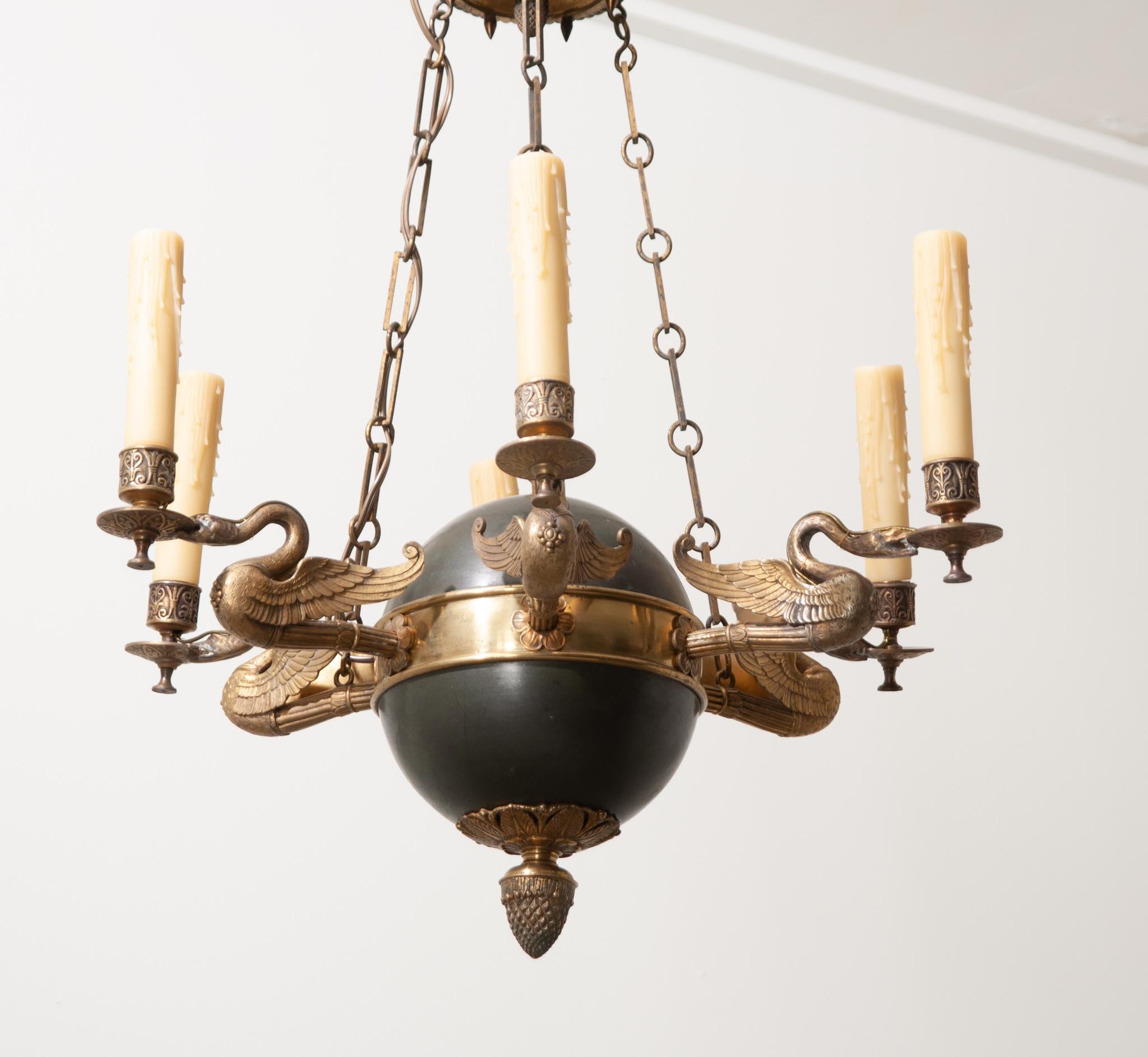 Cast French 19th Century Empire Chandelier with Swans