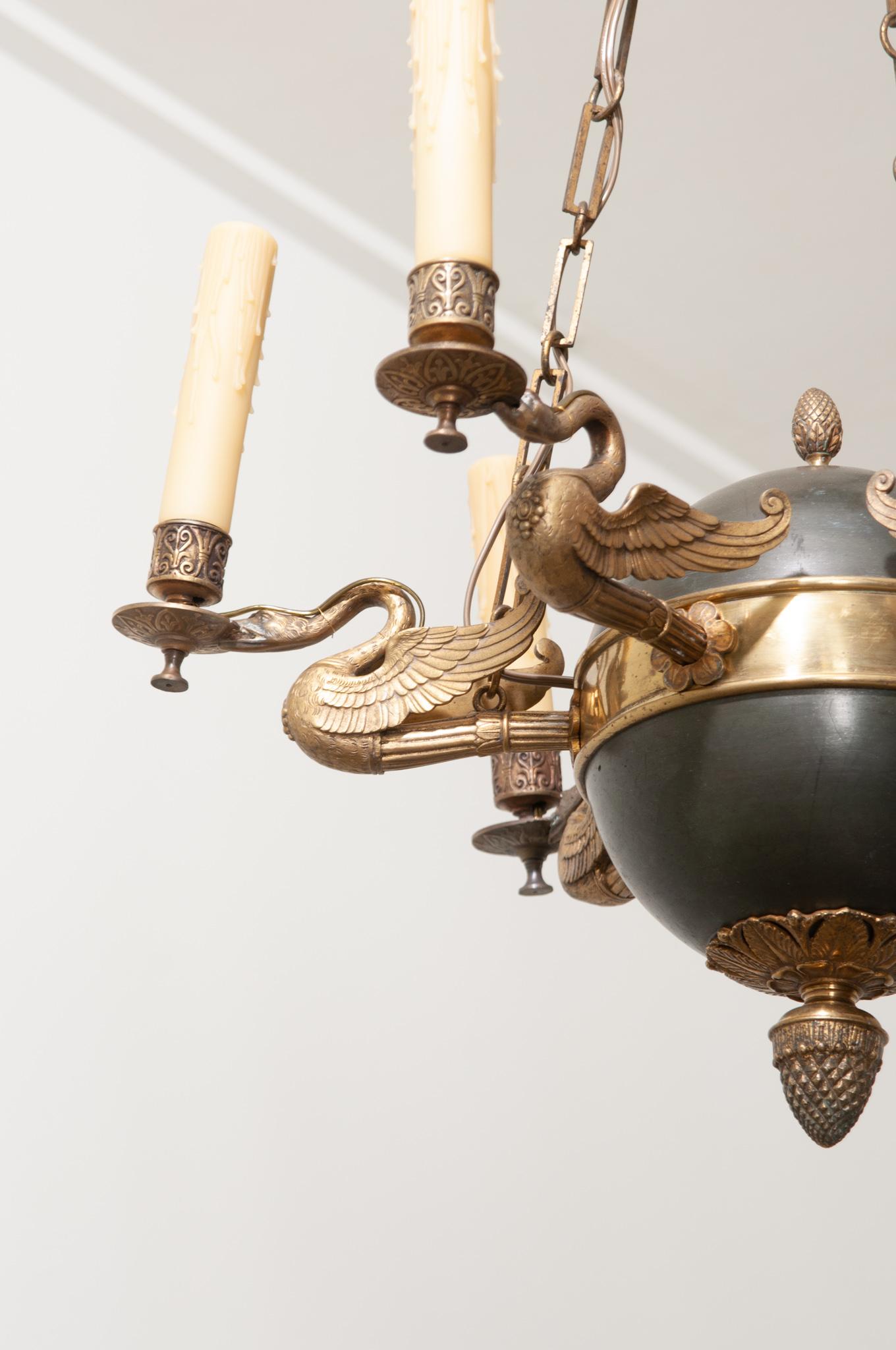 French 19th Century Empire Chandelier with Swans 1