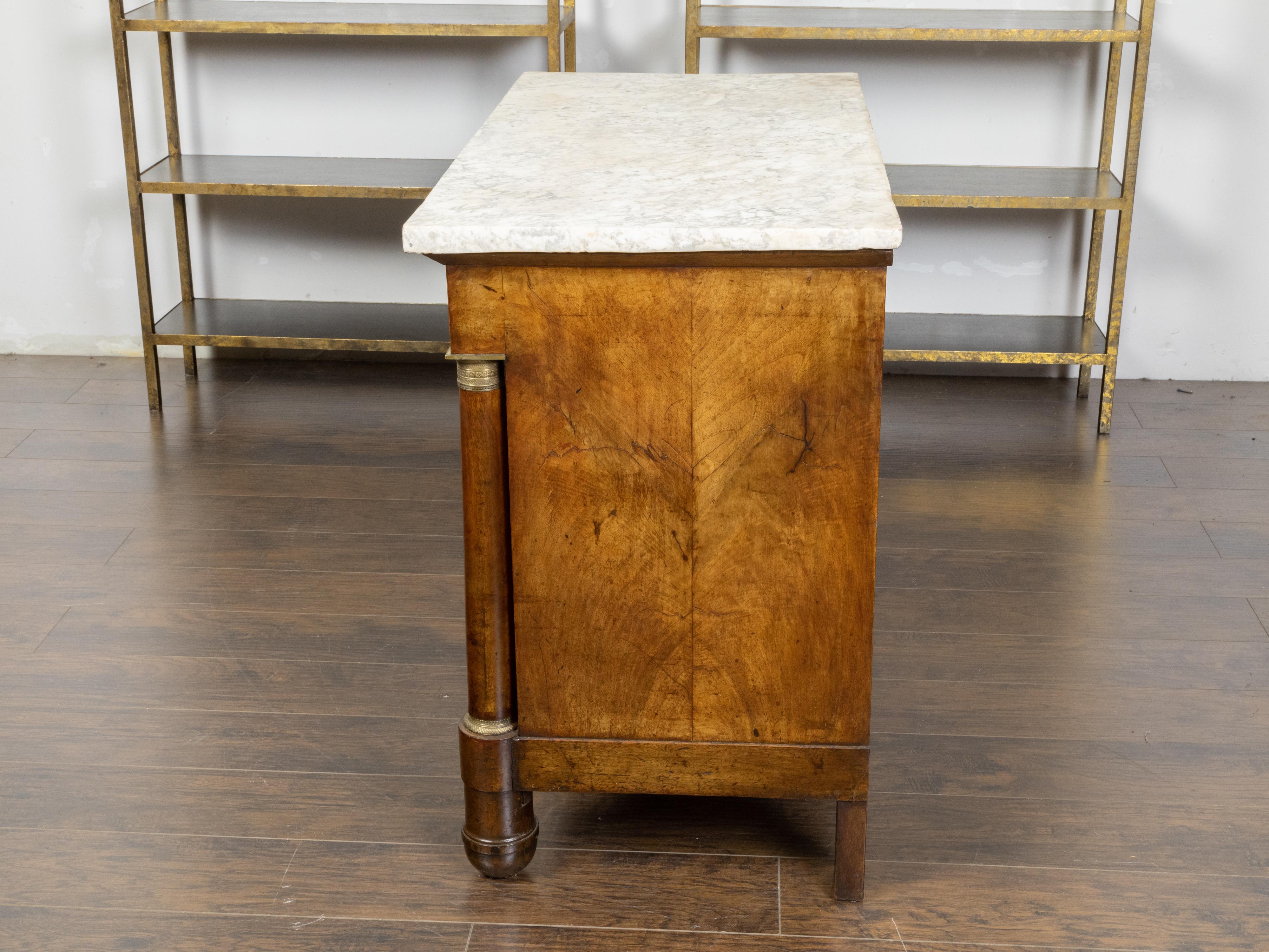 Bronze French 19th Century Empire Commode with Marble Top and Column Shaped Posts For Sale
