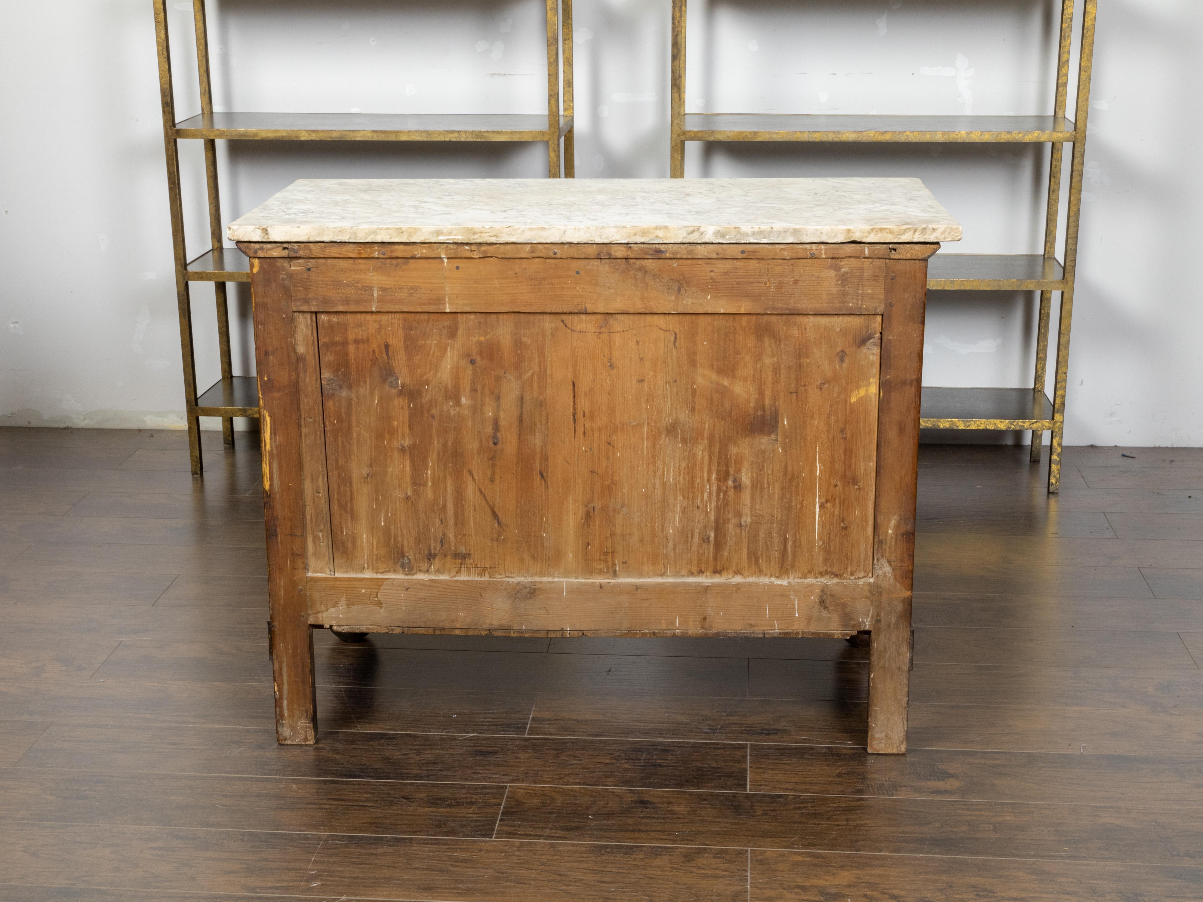 French 19th Century Empire Commode with Marble Top and Column Shaped Posts In Good Condition For Sale In Atlanta, GA