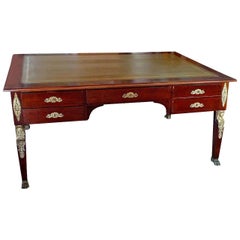 French 19th Century Empire Desk with Four Drawers and a New Leather Top