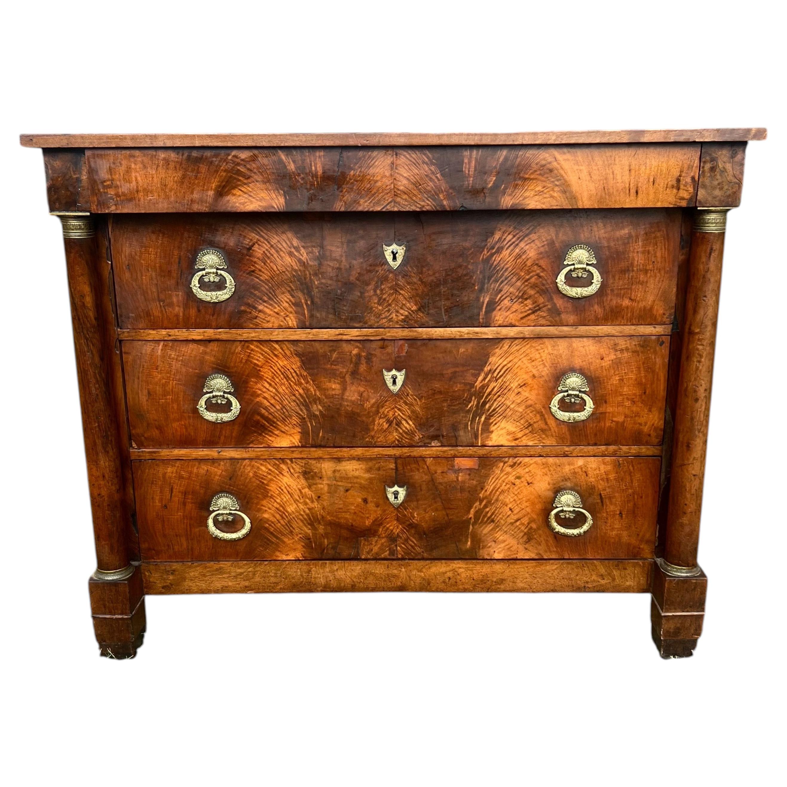 French 19th Century Empire Flame Mahogany Chest of Drawers