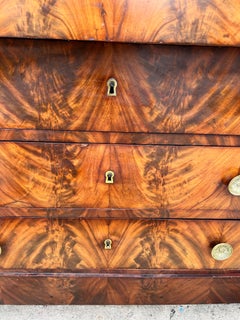 French 19th Century Empire Flame Mahogany Marble Top Commode