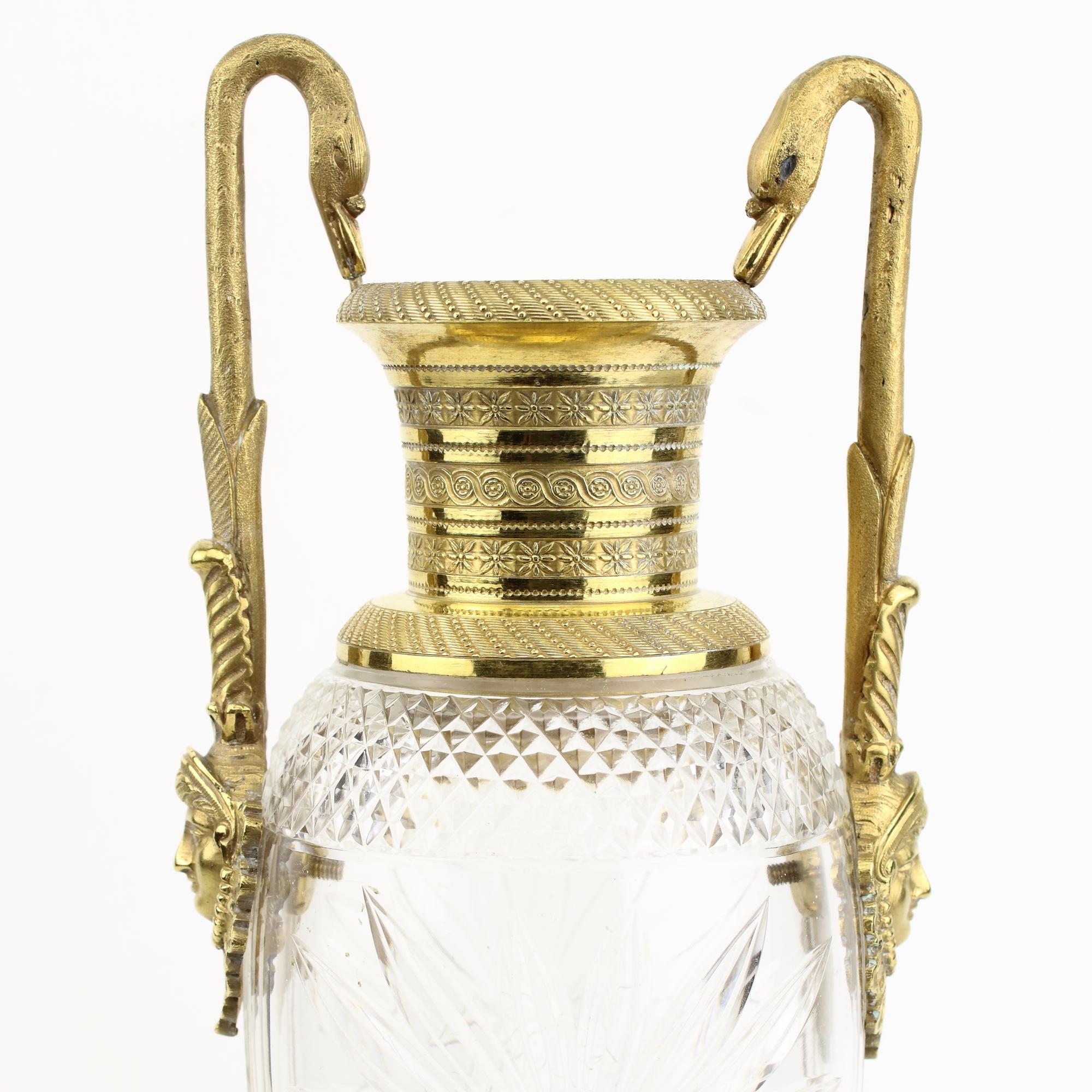 French 19th Century Empire Gilt Bronze and Cut Crystal Glass Amphora Vase For Sale 6