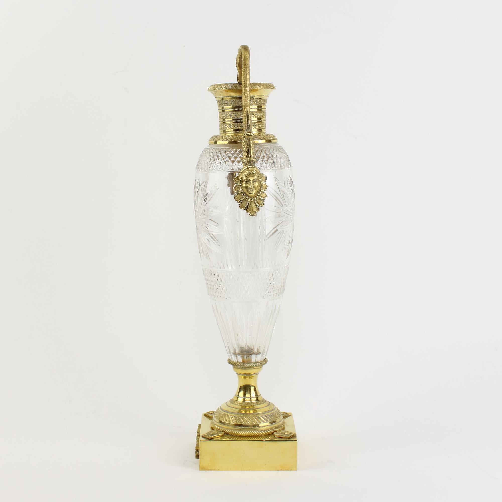 French 19th Century Empire Gilt Bronze and Cut Crystal Glass Amphora Vase For Sale 1