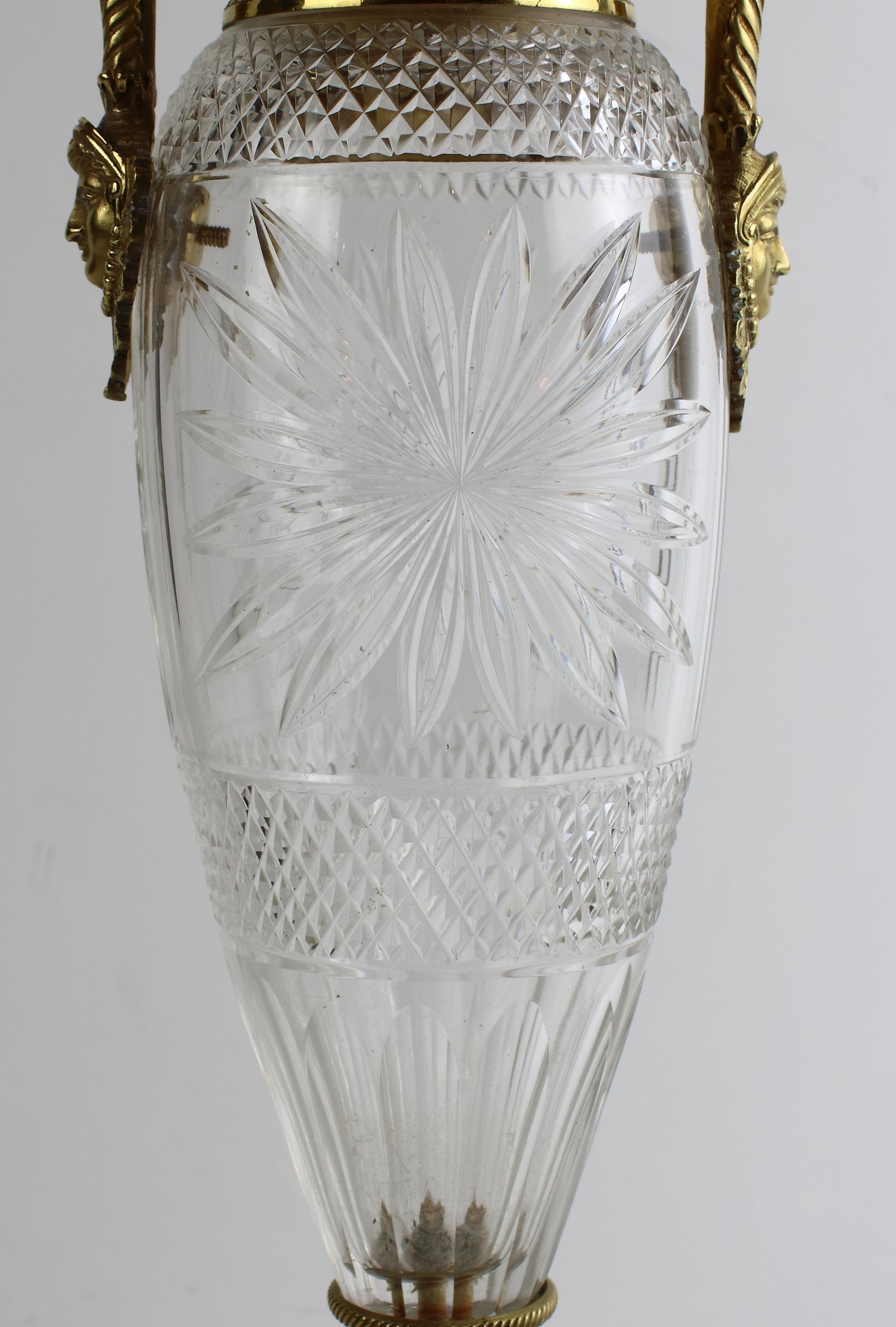 French 19th Century Empire Gilt Bronze and Cut Crystal Glass Amphora Vase For Sale 5