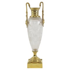 French 19th Century Empire Gilt Bronze and Cut Crystal Glass Amphora Vase