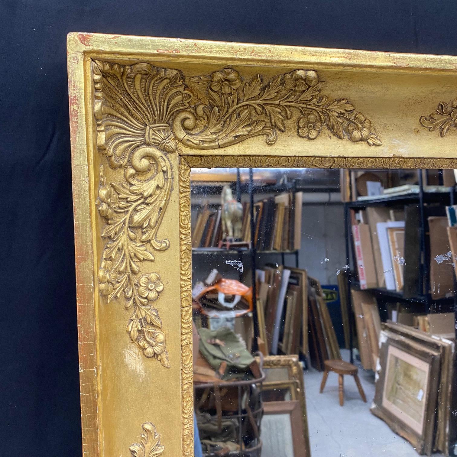 French 19th Century Empire Giltwood Wall Mirror with Original Mirror Glass In Good Condition For Sale In Hopewell, NJ