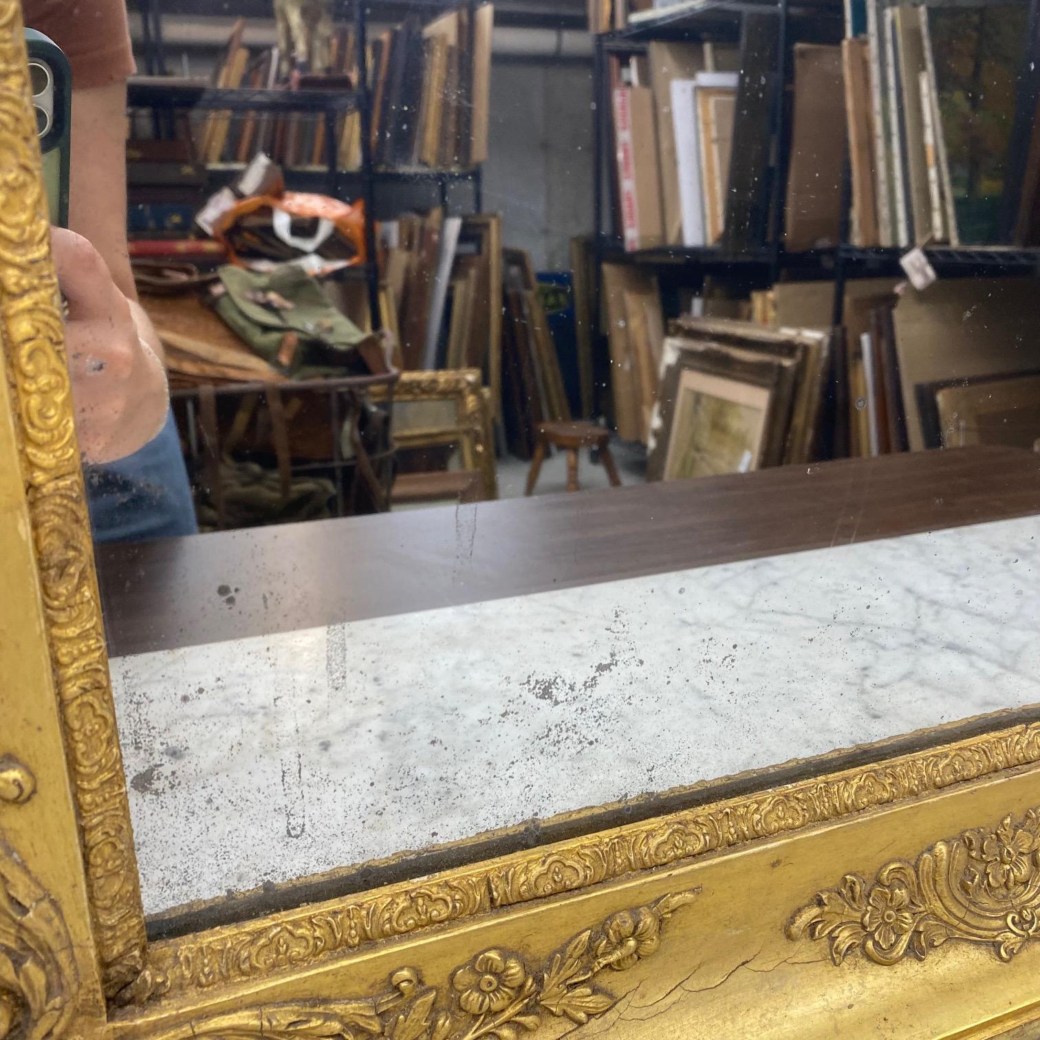 French 19th Century Empire Giltwood Wall Mirror with Original Mirror Glass For Sale 1
