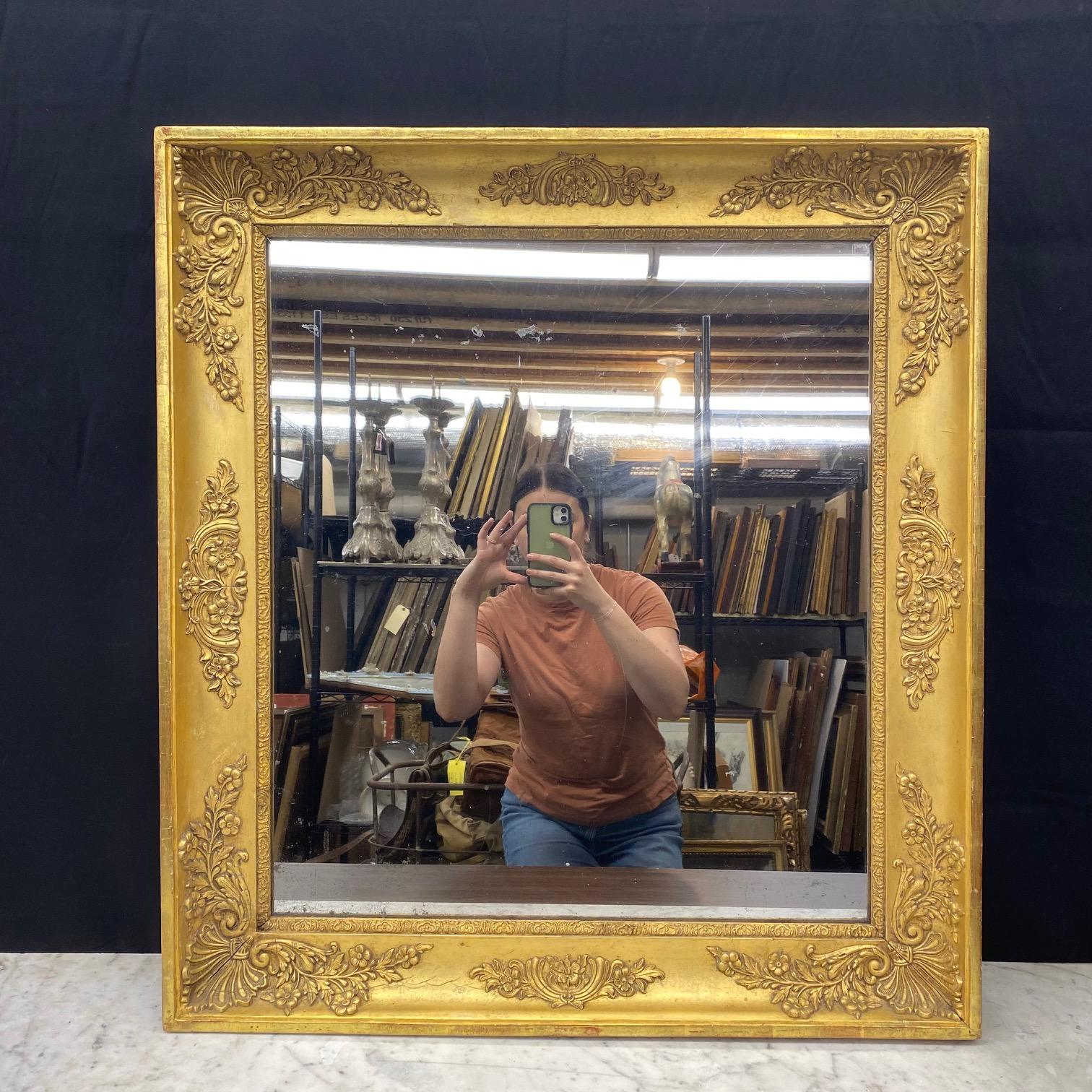 French 19th Century Empire Giltwood Wall Mirror with Original Mirror Glass For Sale 3