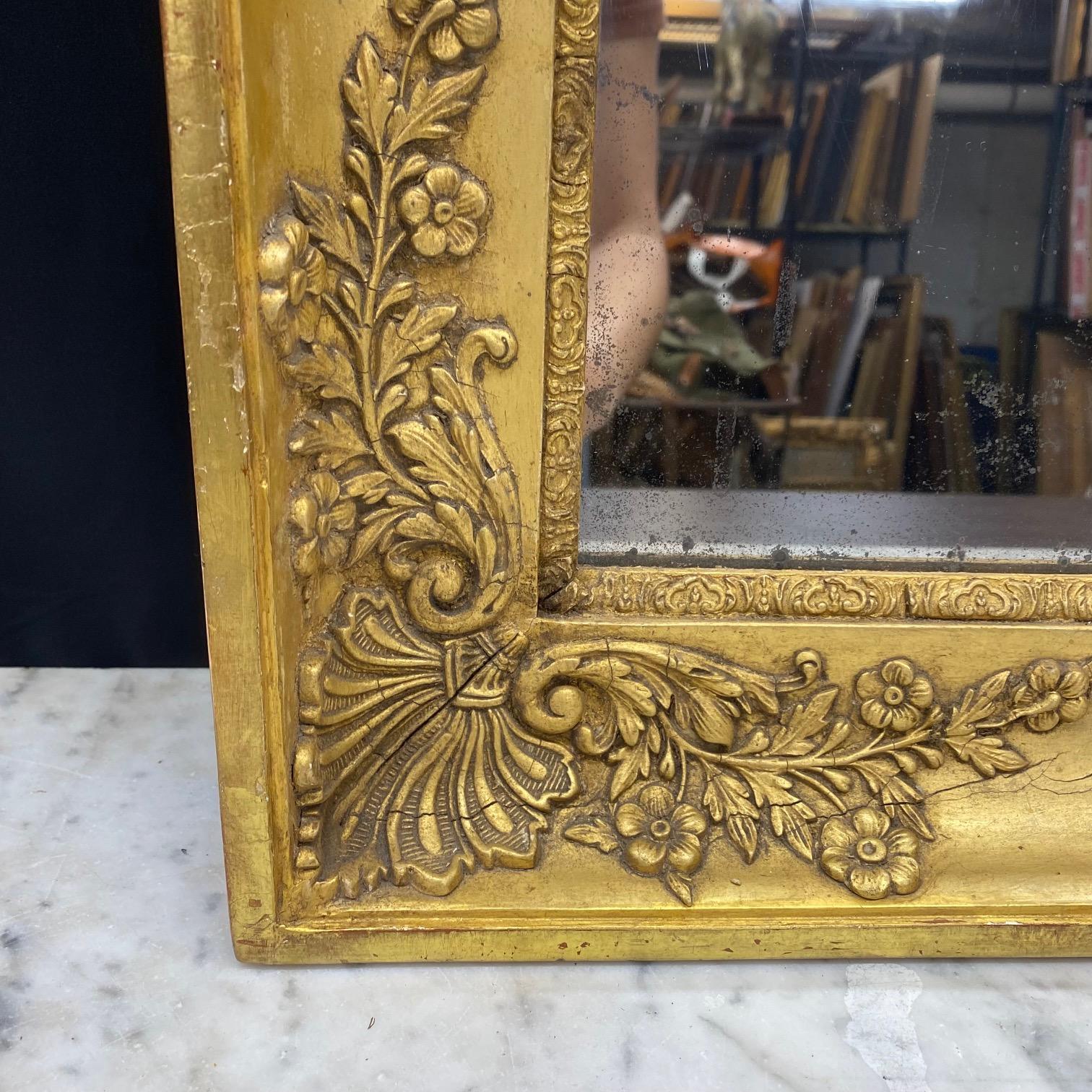 French 19th Century Empire Giltwood Wall Mirror with Original Mirror Glass For Sale 6