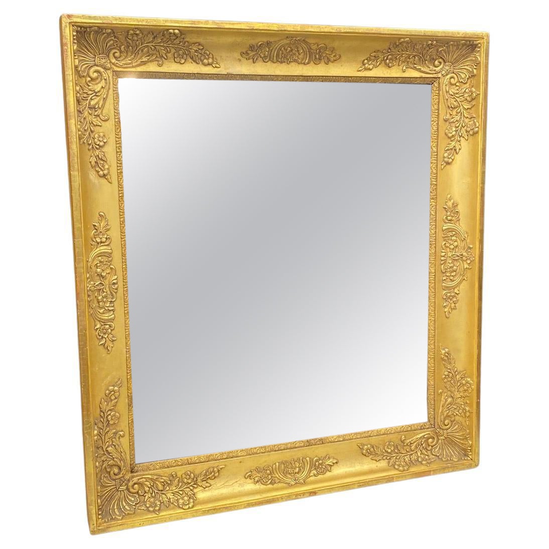 Espejo de Pared de Madera Dorada Imperio Francés del Siglo XIX con Cristal de Espejo Original