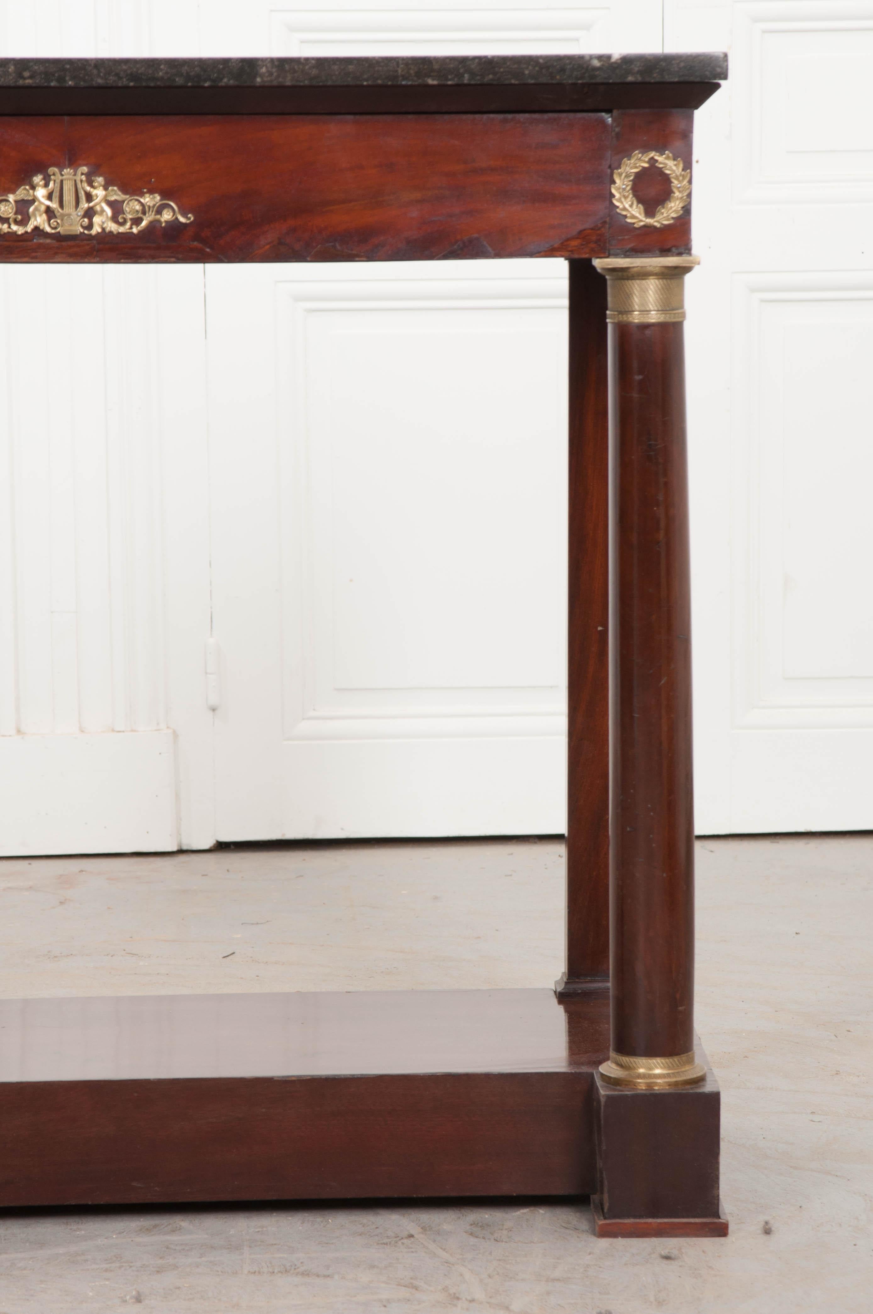 French 19th Century Empire Mahogany and Marble Top Console (Gegossen)