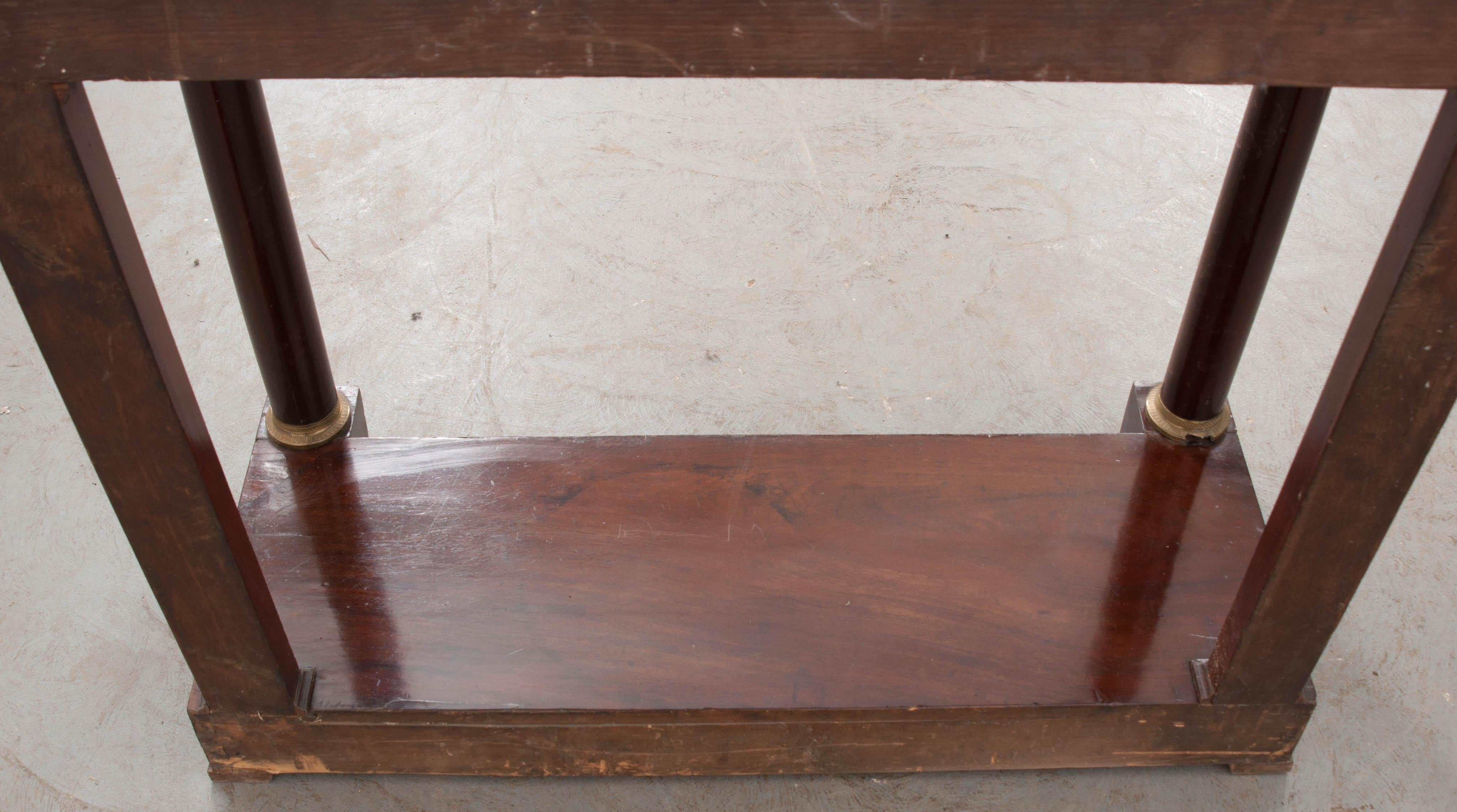 French 19th Century Empire Mahogany and Marble Top Console 1