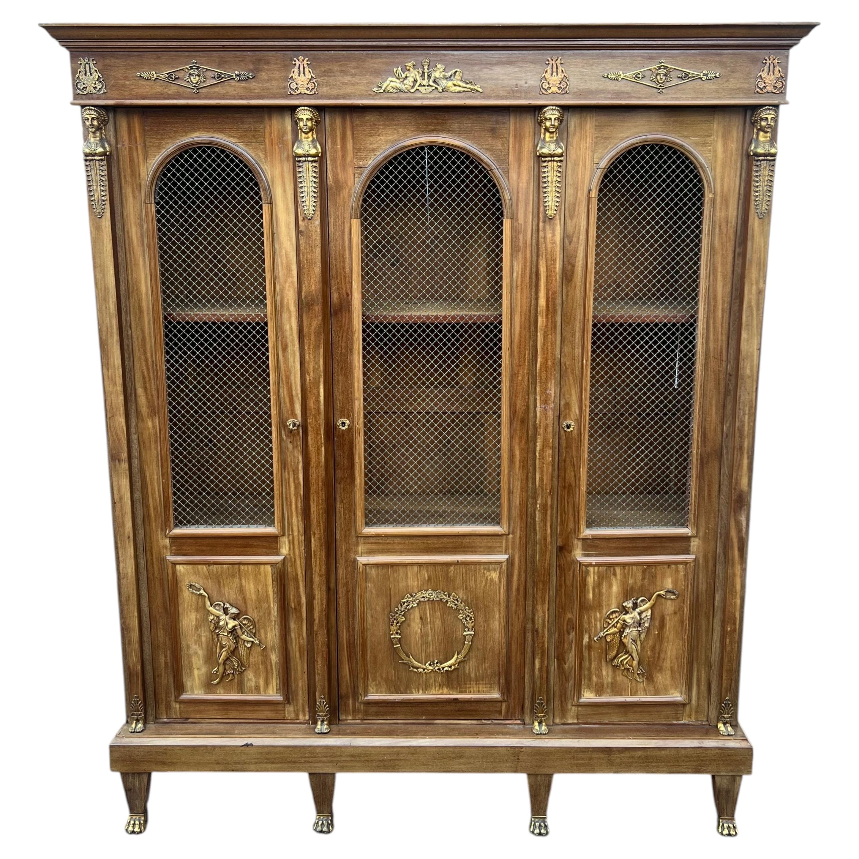 French 19th Century Empire Mahogany Bookcase For Sale