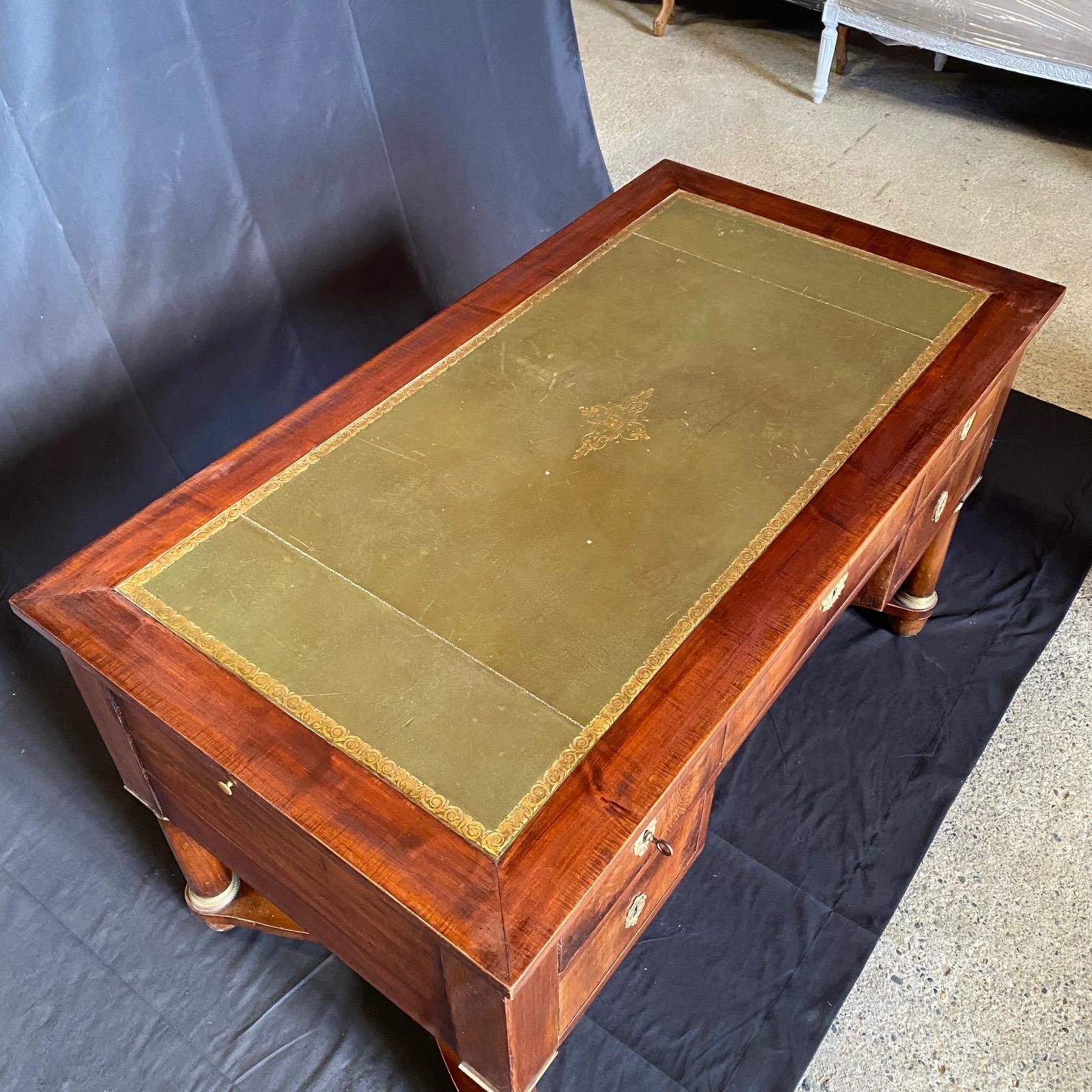 French 19th Century Empire Mahogany Writing Desk with Embossed Leather Top For Sale 6
