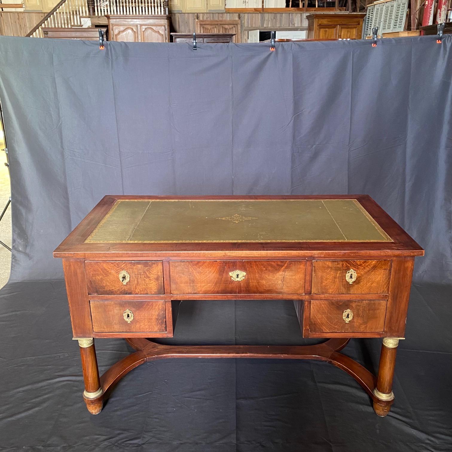 French 19th Century Empire Mahogany Writing Desk with Embossed Leather Top For Sale 9