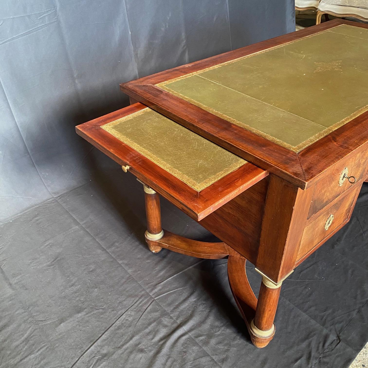 French 19th Century Empire Mahogany Writing Desk with Embossed Leather Top For Sale 3