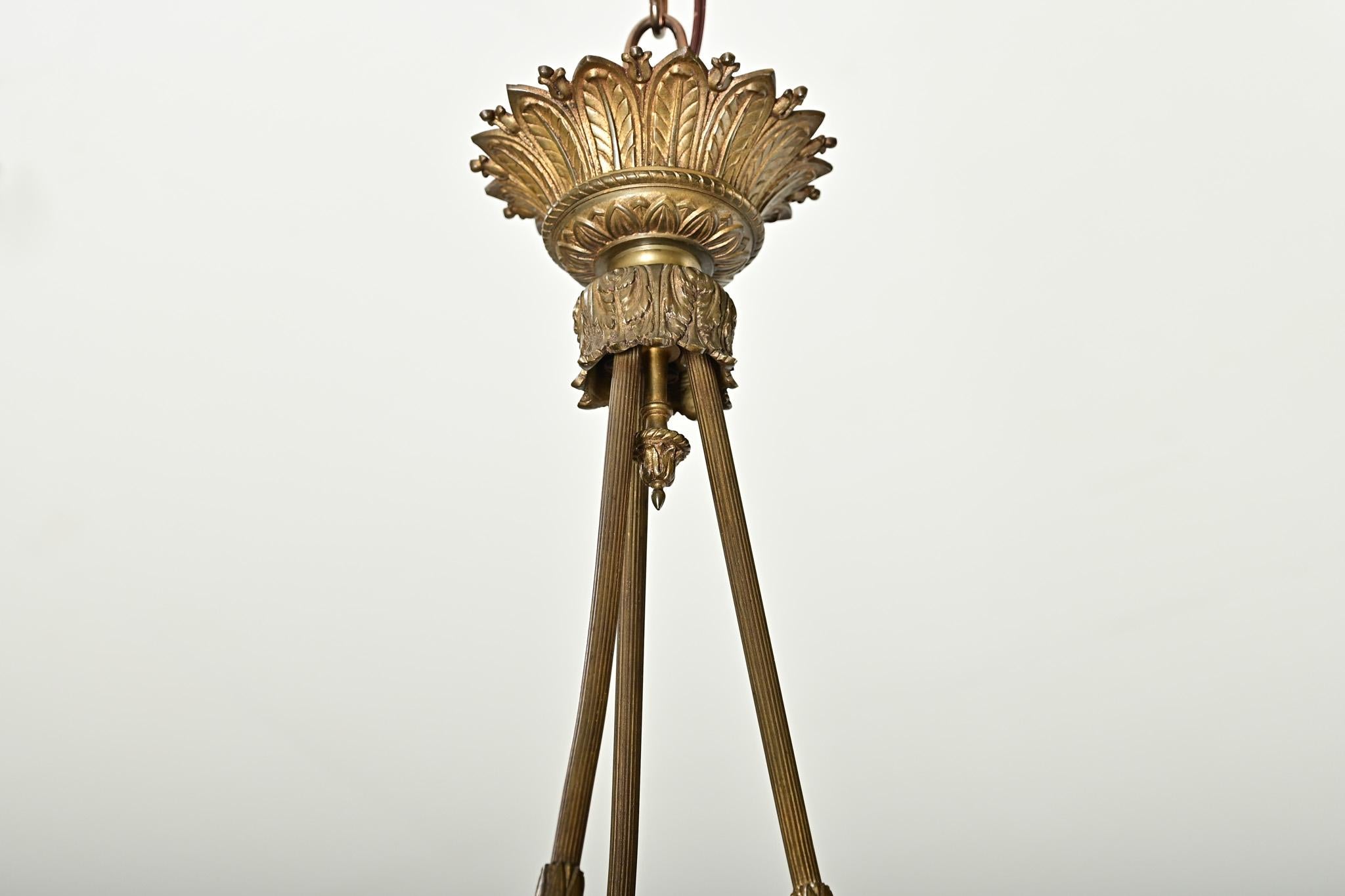 Lampadario impero francese del XIX secolo in marmo e bronzo dorato 2