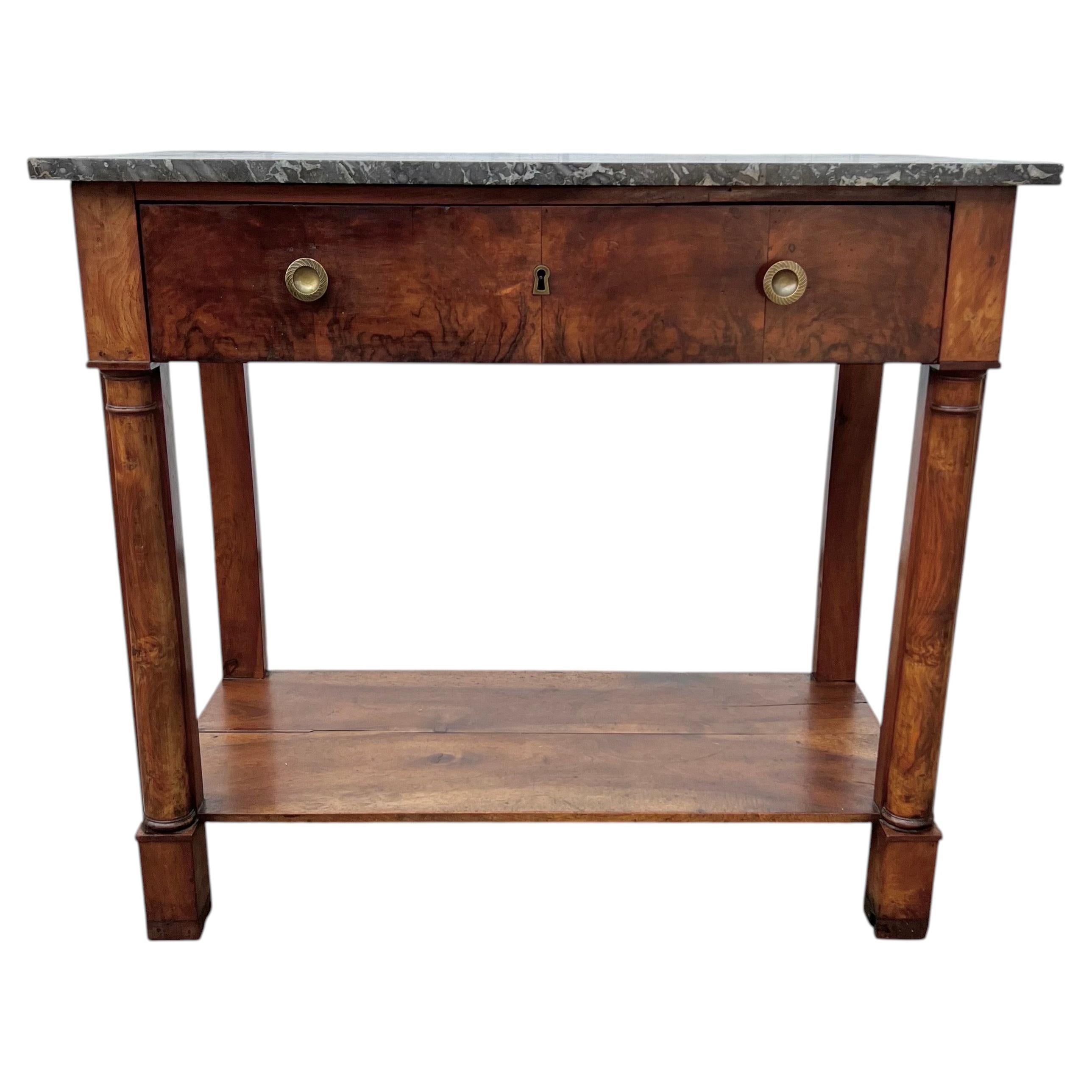French 19th Century Empire Marble Top Mahogany Console Table