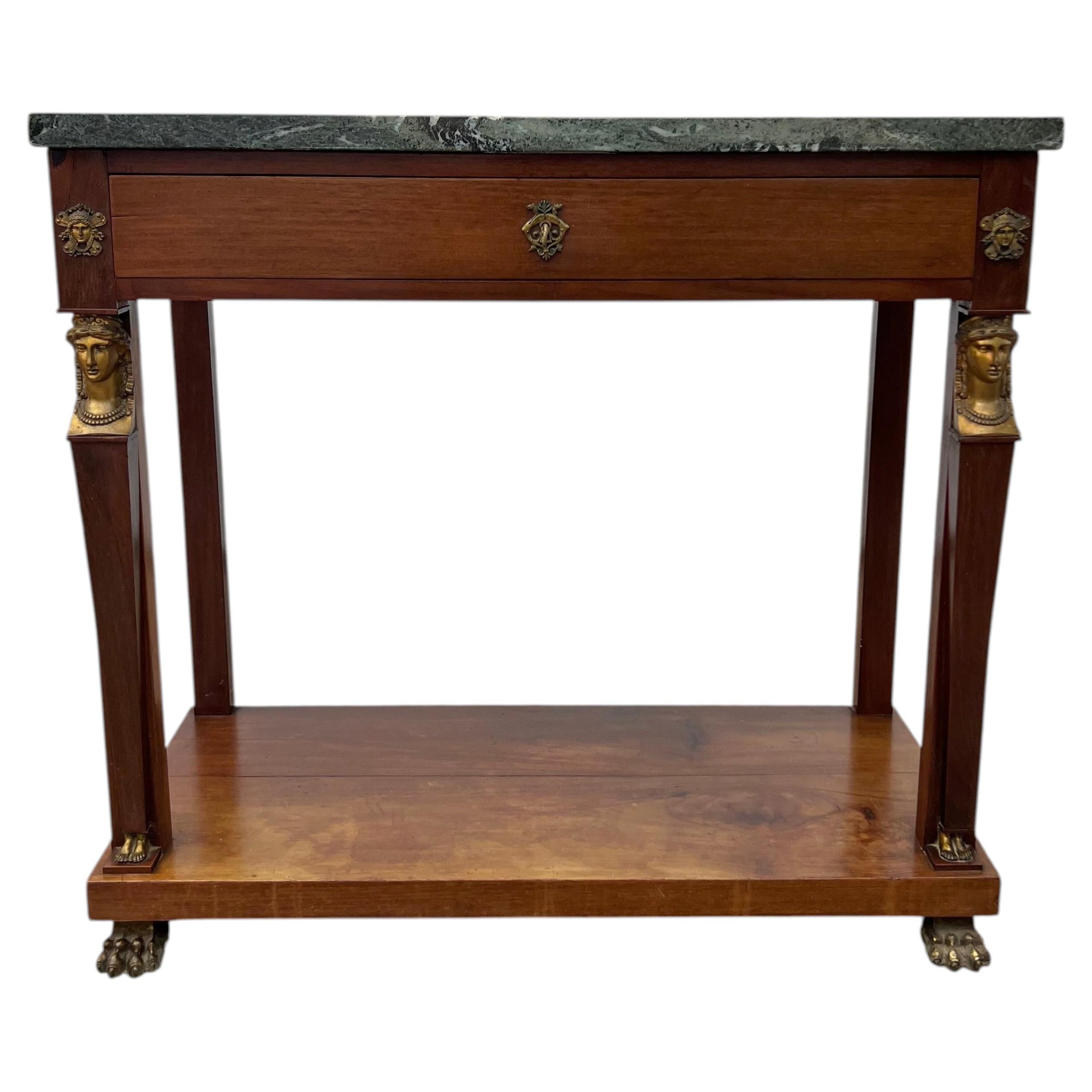 French 19th Century Empire Marble Top Walnut Console Table For Sale