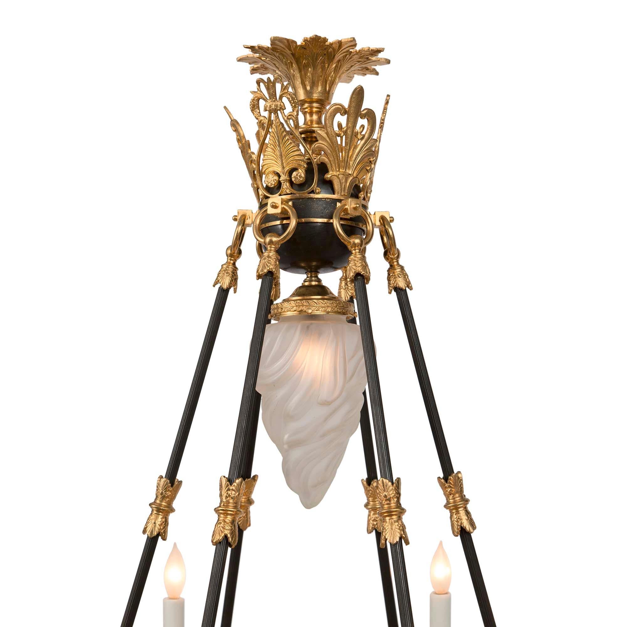 French 19th Century Empire Neoclassical St. Alabaster and Ormolu Chandelier In Good Condition In West Palm Beach, FL