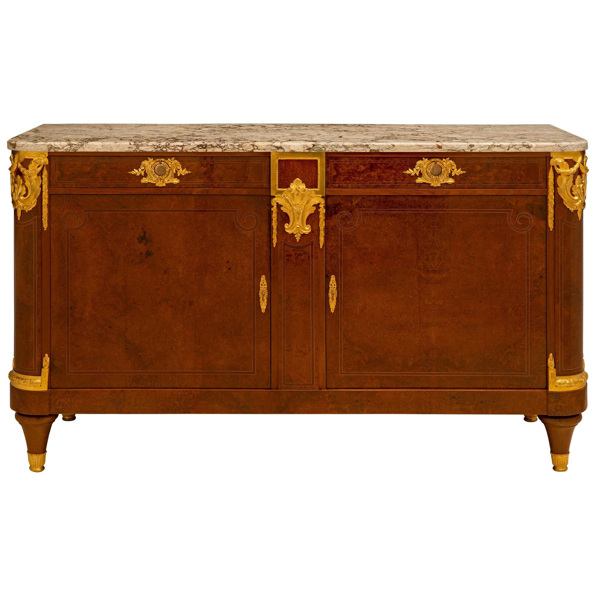 French 19th Century Empire Neoclassical Style Burl Walnut and Ormolu Buffet For Sale 8