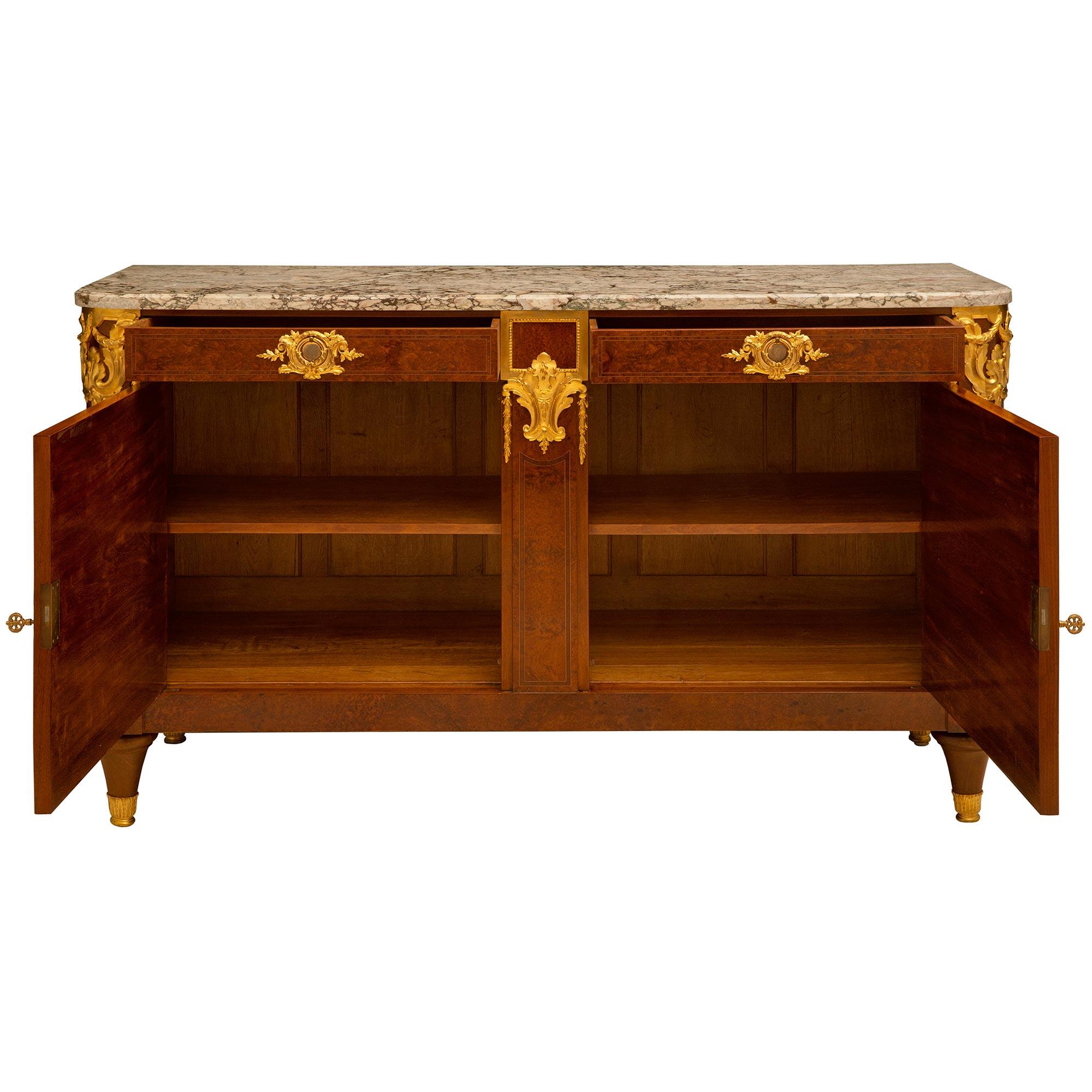 French 19th Century Empire Neoclassical Style Burl Walnut and Ormolu Buffet In Good Condition For Sale In West Palm Beach, FL