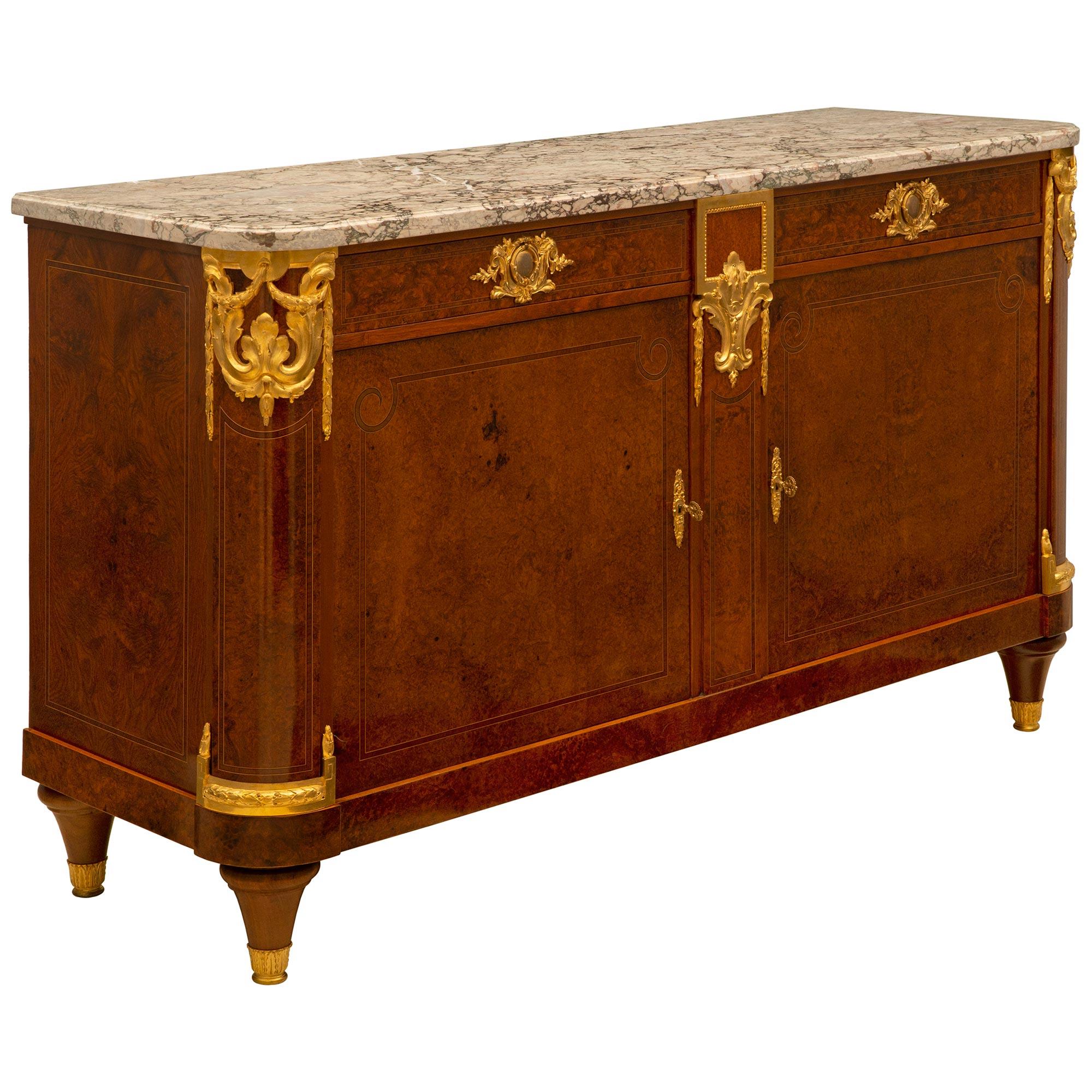 French 19th Century Empire Neoclassical Style Burl Walnut and Ormolu Buffet For Sale 1