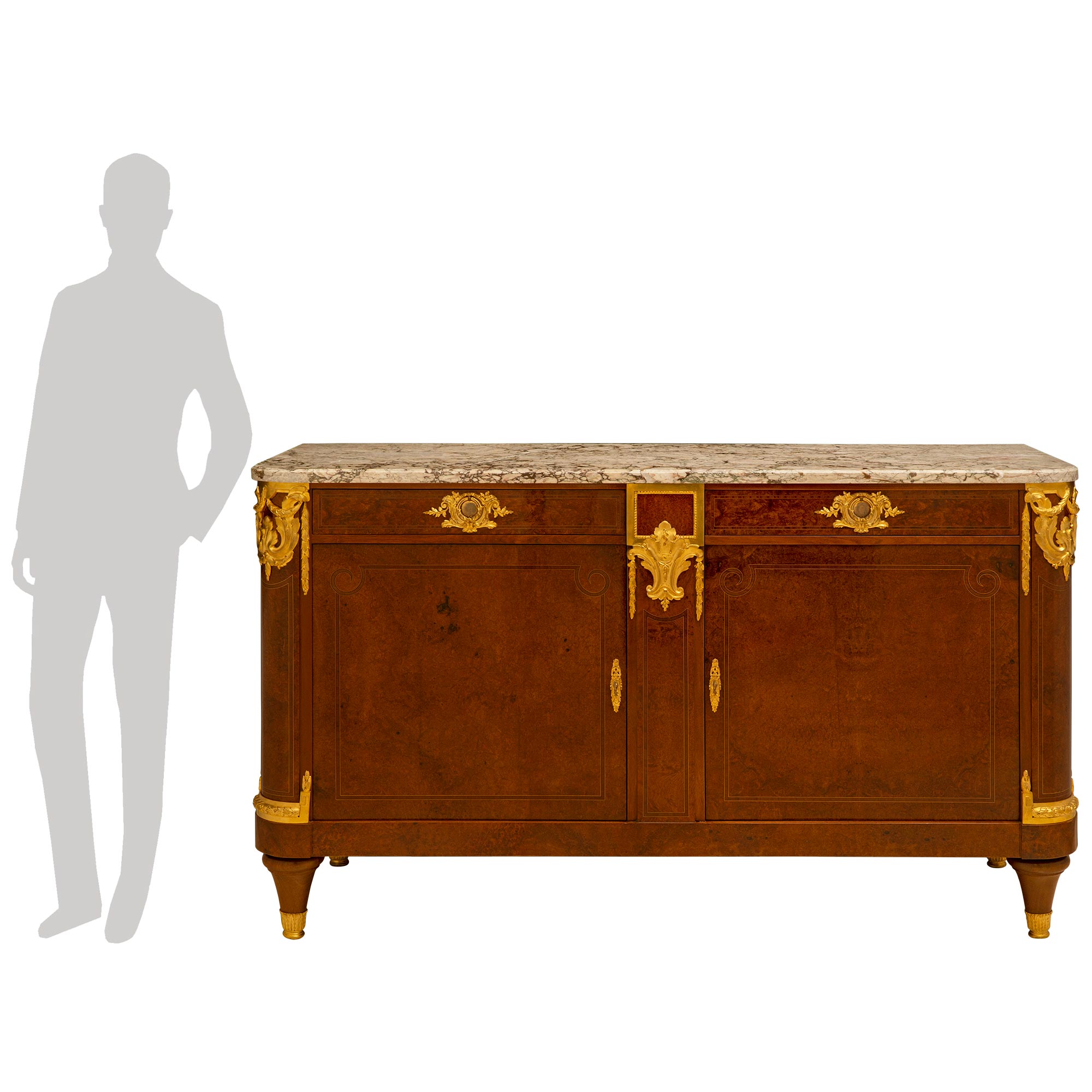 French 19th Century Empire Neoclassical Style Burl Walnut and Ormolu Buffet For Sale