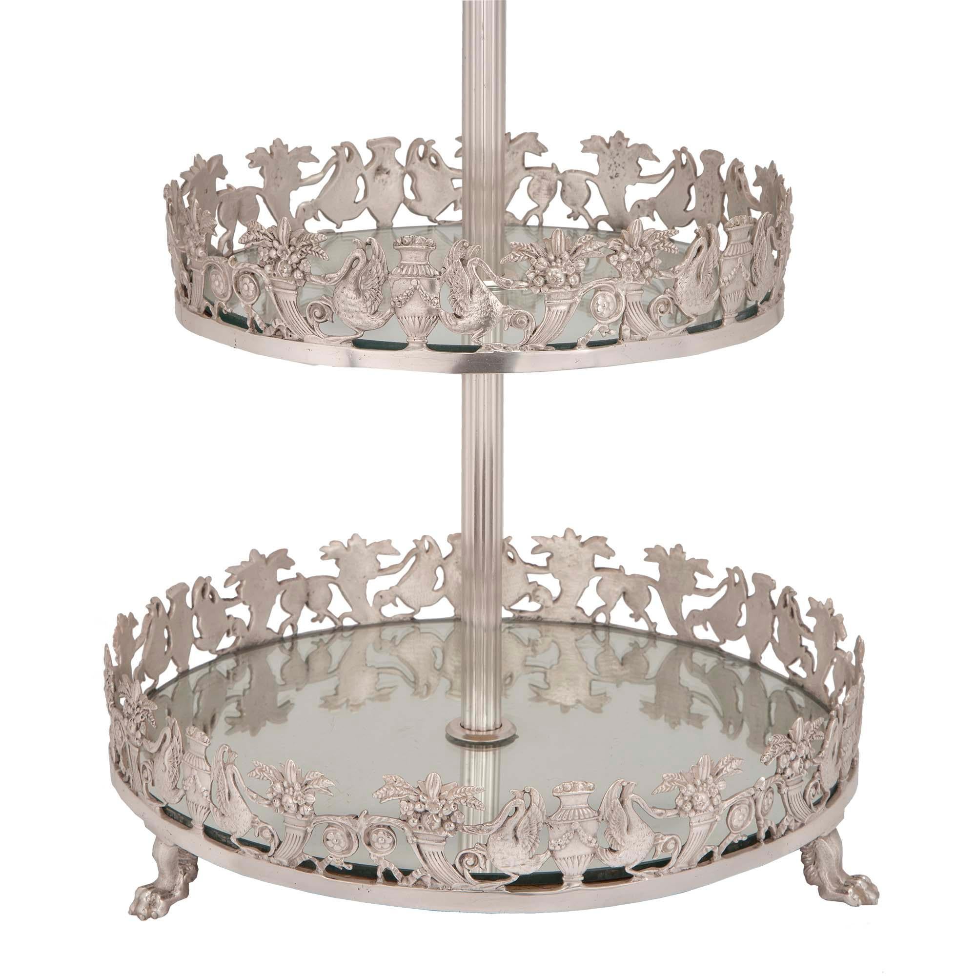 French 19th Century Empire Neoclassical Style Silvered Bronze Three-Tier Platea For Sale 3