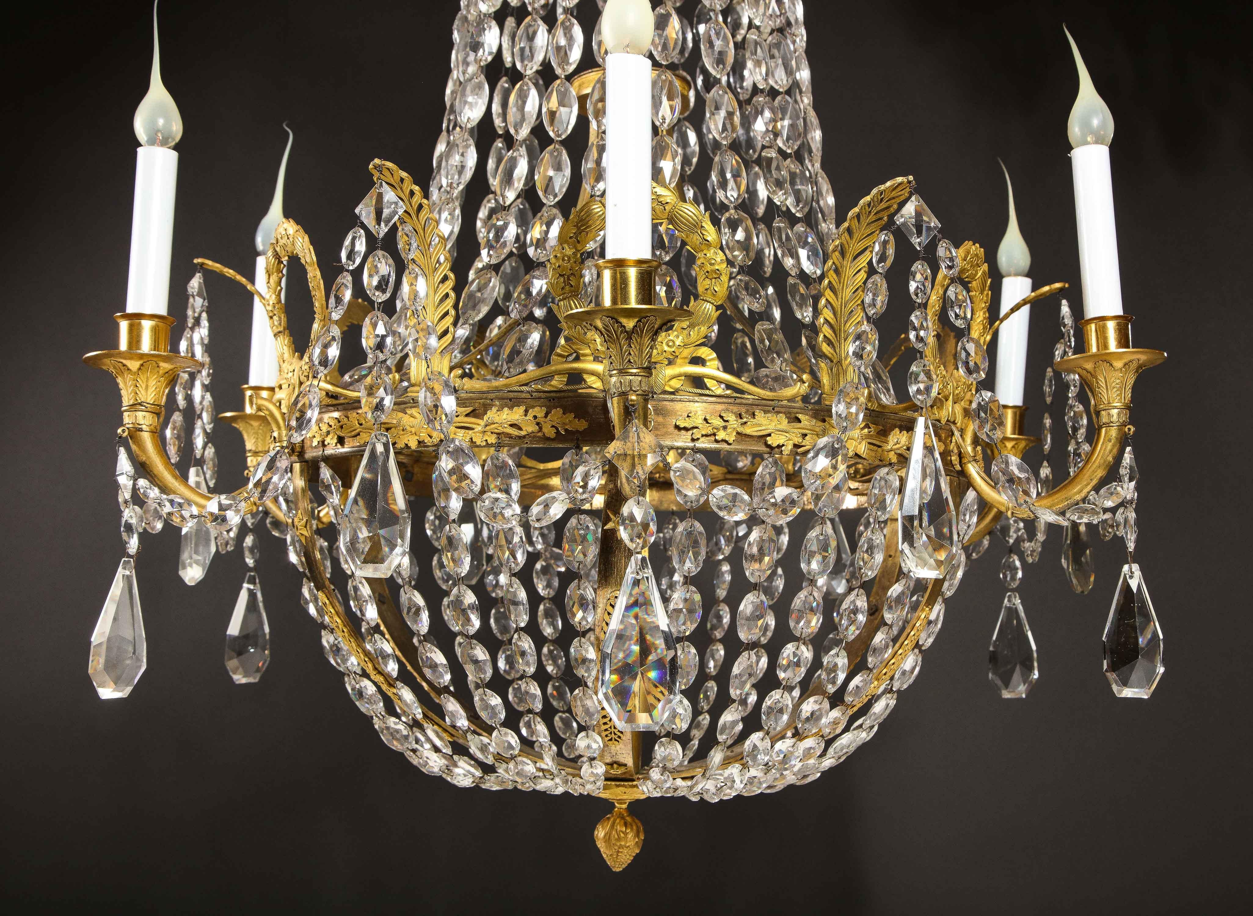 Lampadario Impero francese del XIX secolo in ormolu e cristallo in vendita 6