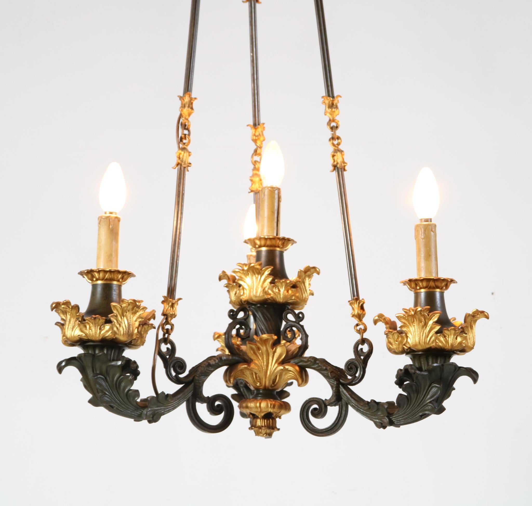 French 19th Century Empire Ormolu Bronze Four-Light Chandelier In Good Condition In Amsterdam, NL