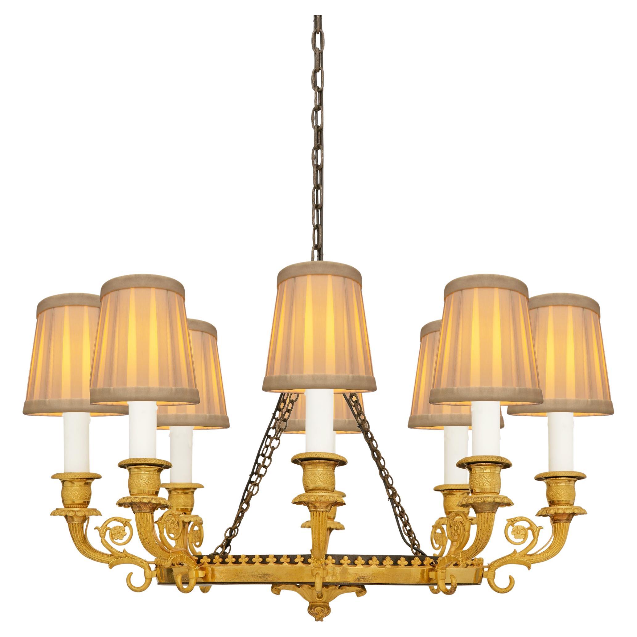 French 19th century Empire Period Bronze and Ormolu chandelier, circa 1805 in vendita