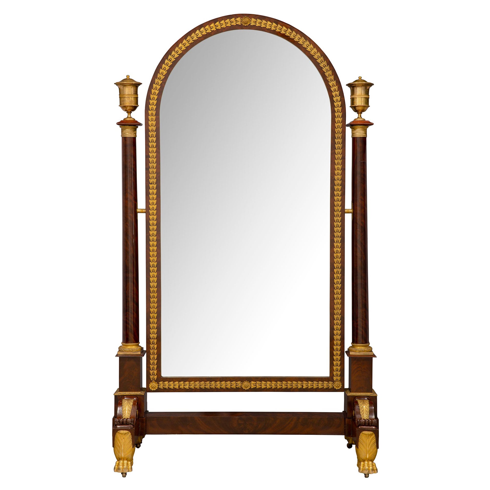 French 19th Century Empire Period Ormolu Mounted Mahogany Psyche Mirror