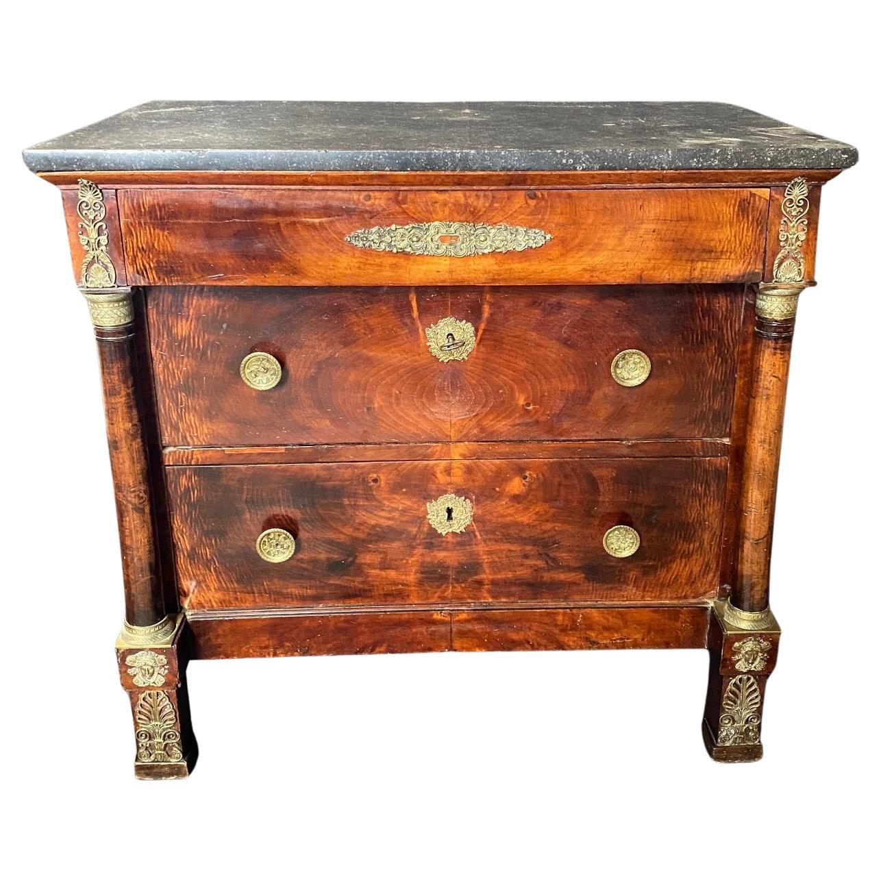 French 19th Century Empire Petite Walnut Commode with Marble Top