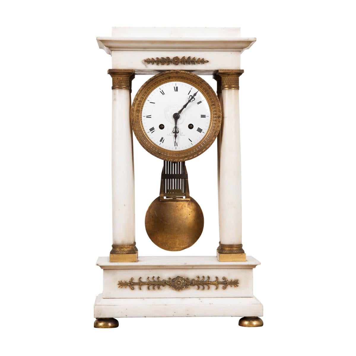 French 19th Century Empire Portico Clock