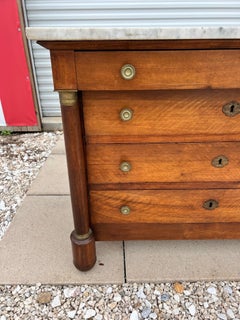 French 19th Century Empire Solid Walnut Marble Top Commode