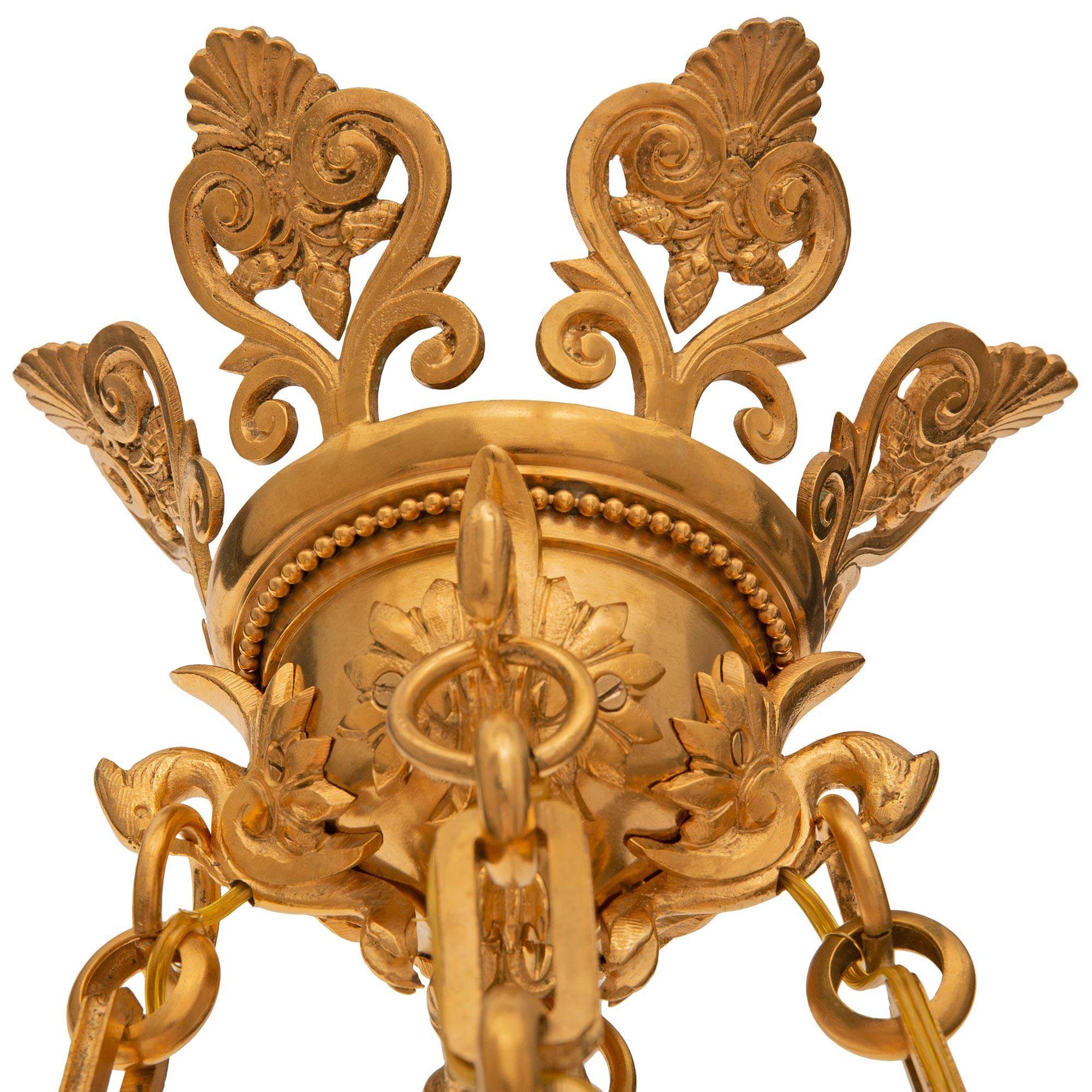 French 19th Century Empire St. Alabaster And Ormolu Chandelier In Good Condition For Sale In West Palm Beach, FL